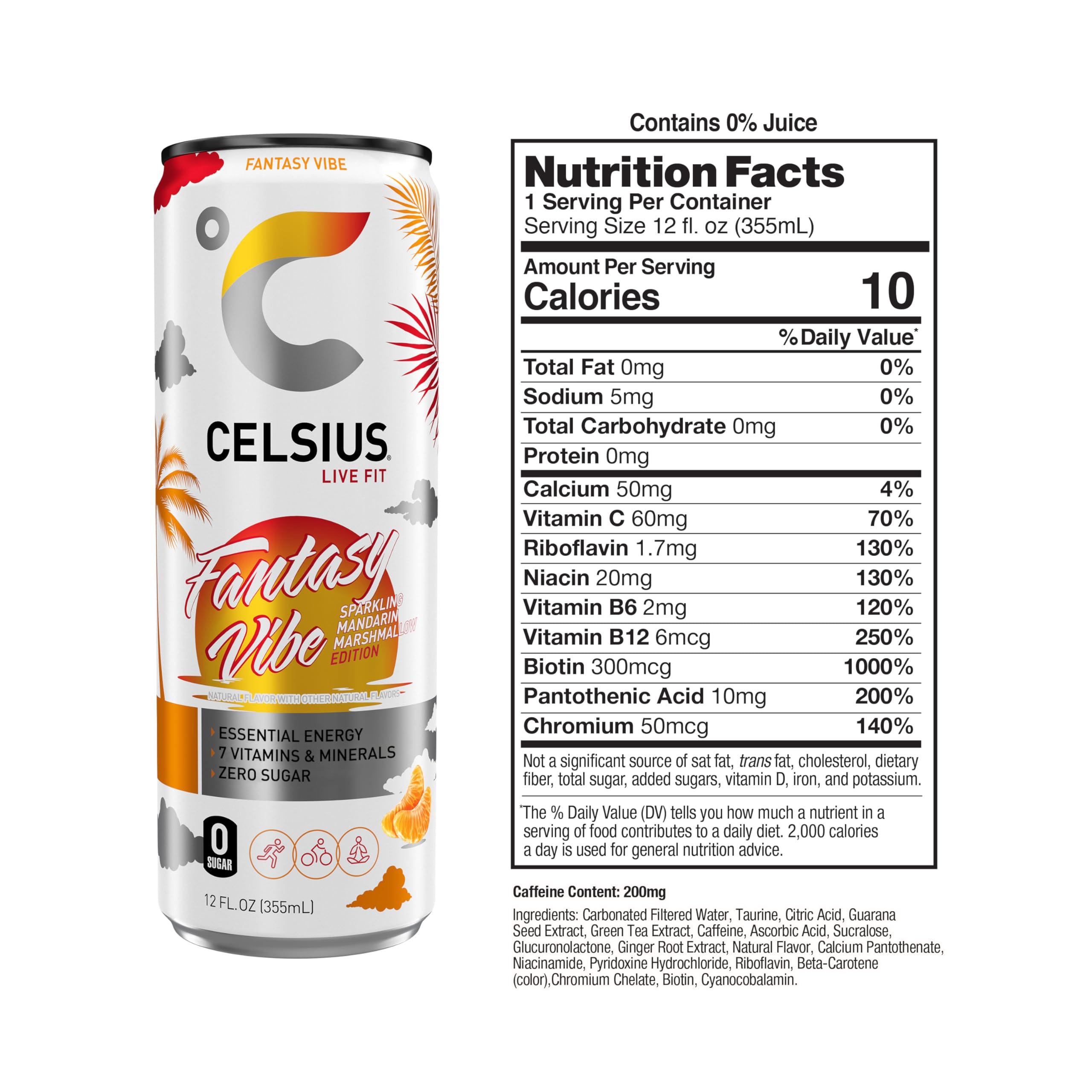 CELSIUS Sparkling Fantasy Vibe, Functional Essential Energy Drink, 12 Fl Oz (Pack of 12) - Image 2