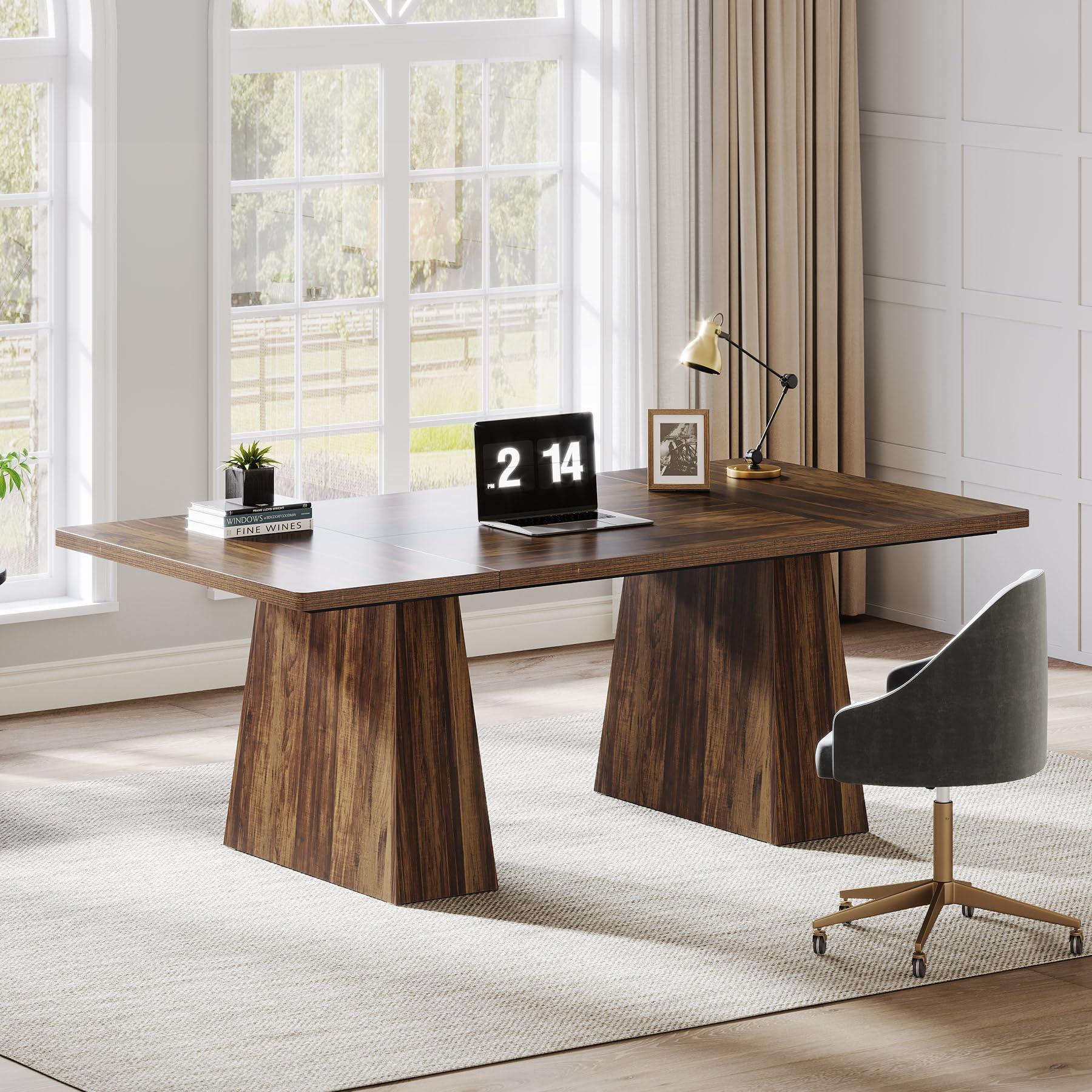 Tribesigns 63-Inch Executive Desk, Large Office Computer Desk with Double Pedestal, Modern Simple Workstations Writing Table Conference Table Business Furniture for Home Office, Rustic Brown - Image 8