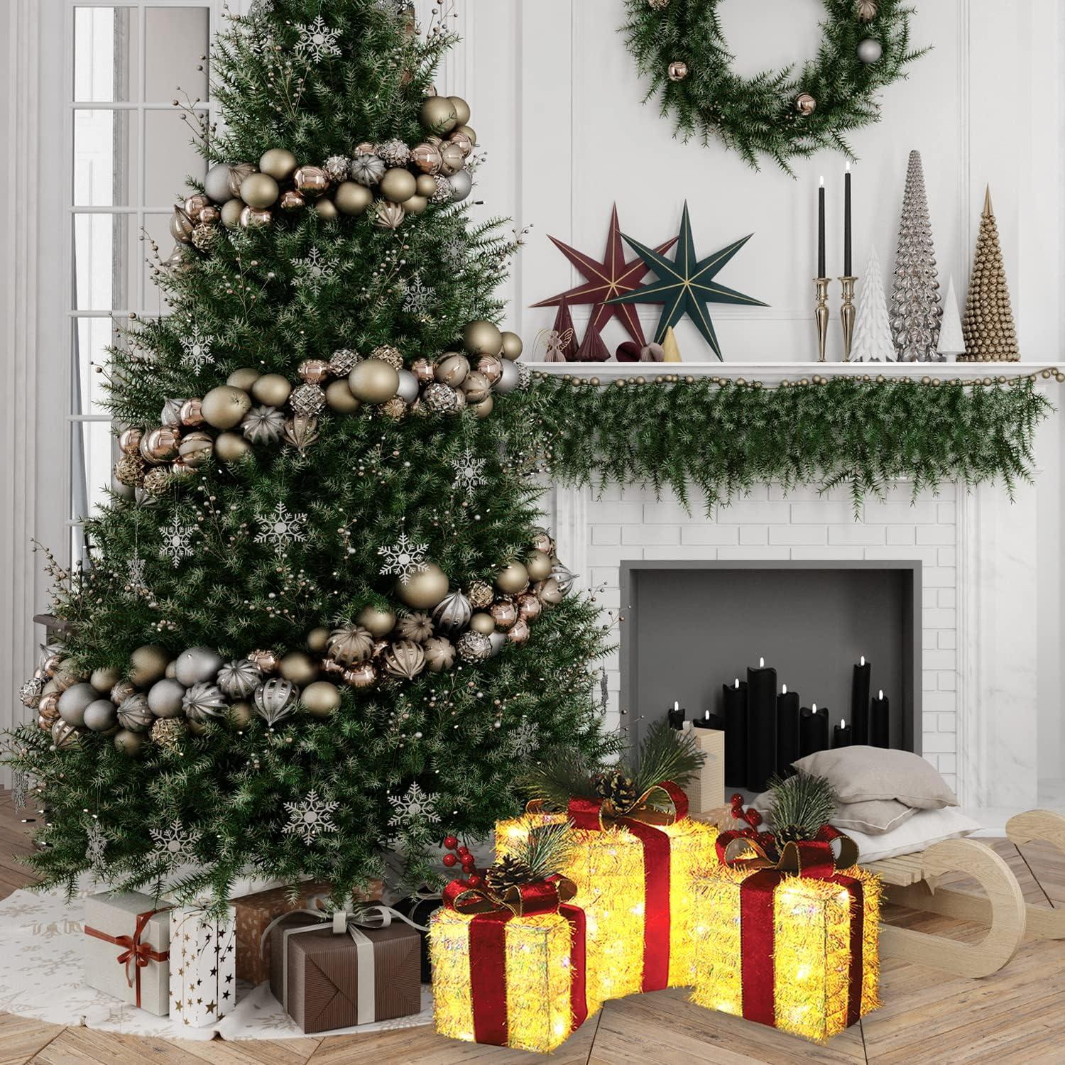 Fulong's Opulent Christmas Lighted Gift Boxes Decor Set of Three Pre-lit LED Presents | Warm White Garden, Porch, Room Decor & Tree Skirt Ornaments | Indoor 60 Lights Set - Image 6