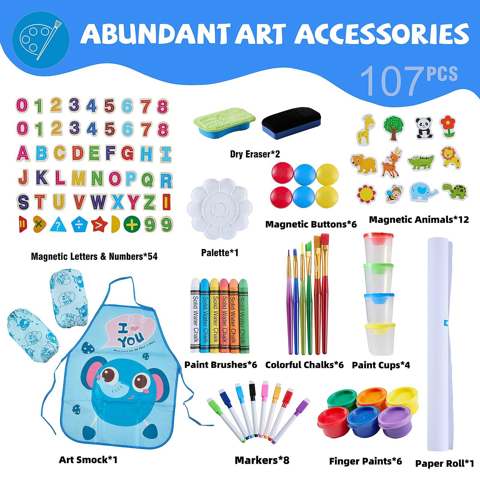 Art Easel for Kids Easels for Toddlers, Double-Sided Adjustable Magnetic Chalkboard Whiteboard, Wooden Painting Easel with Paper Roll, Foldable Standing Drawing Easel for Toddlers Boys Girls Ages 3-12 - Image 3
