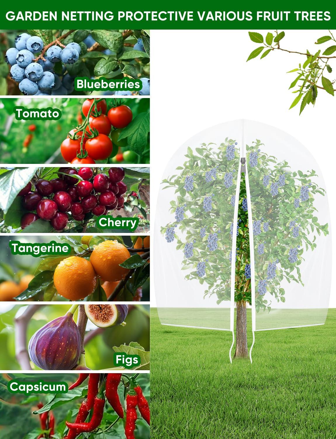 Fruit Tree Netting for Cicadas - with Zipper 4Pcs 5 x 4FT Garden Bird Netting for Blueberry Bushes with Drawstring,Insect Plant Protection Mesh Net Bags for Tomato,Cicada,Animals (4, 4 x 5 FT) - Image 5