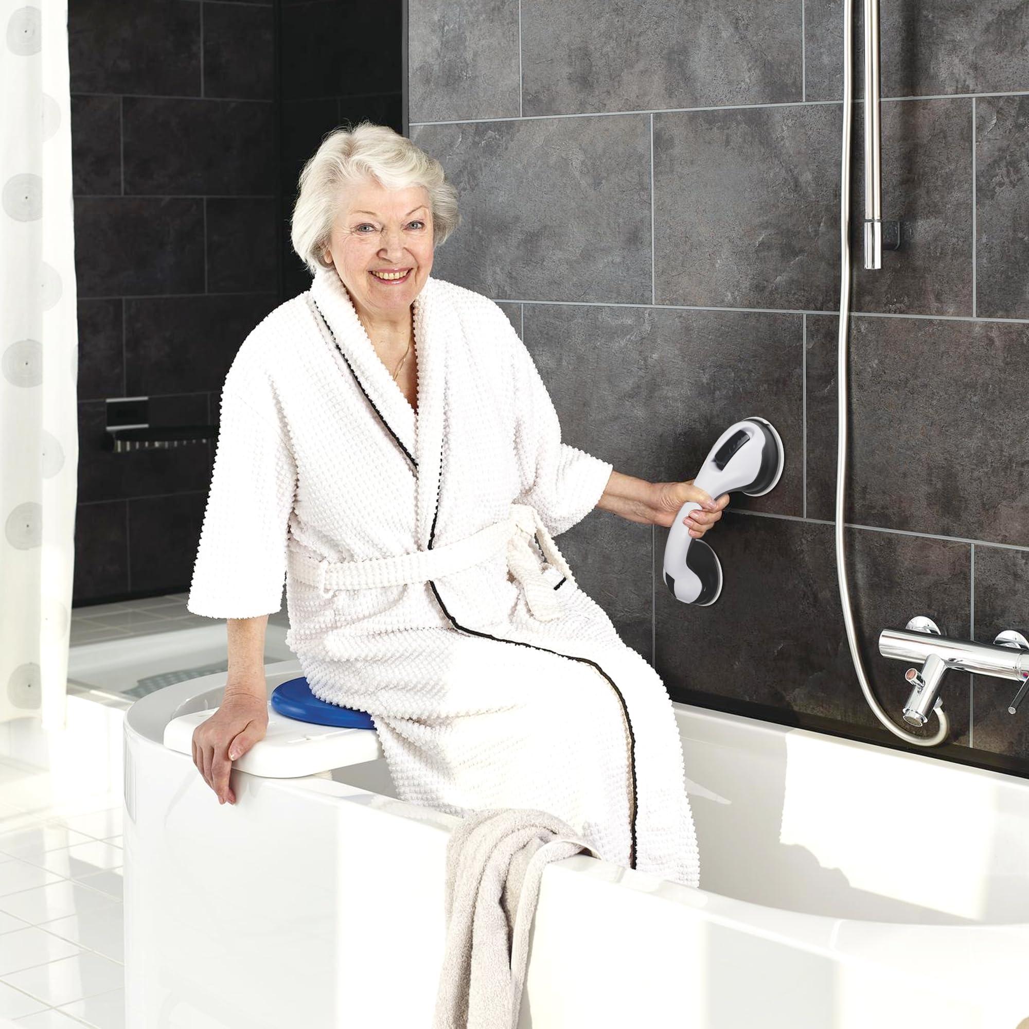 Auroras 12 Inch Grab Bars for Bathtubs and Showers with Suction Cup, Removable Shower Grab Bars for Seniors, No Drilling Heavy Duty Shower Handle for Bathroom Safety, Handicap Grab Bars,Black (2 Pack) - Image 2