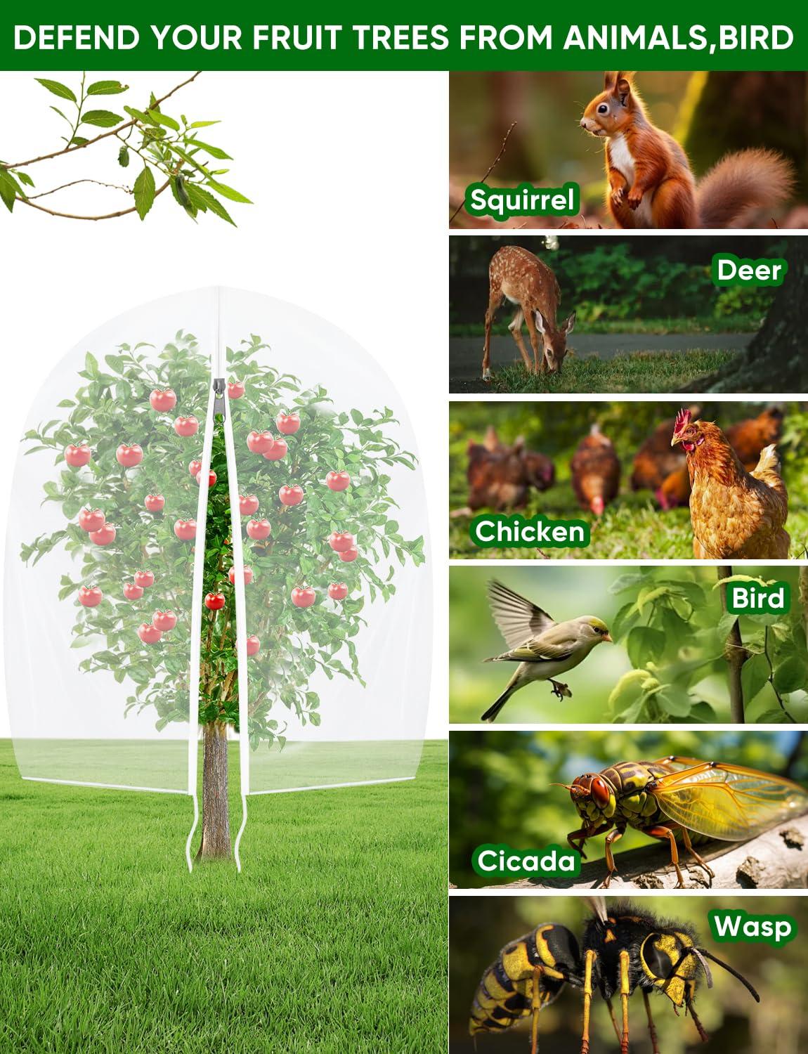 Fruit Tree Netting for Cicadas - with Zipper 4Pcs 5 x 4FT Garden Bird Netting for Blueberry Bushes with Drawstring,Insect Plant Protection Mesh Net Bags for Tomato,Cicada,Animals (4, 4 x 5 FT) - Image 3