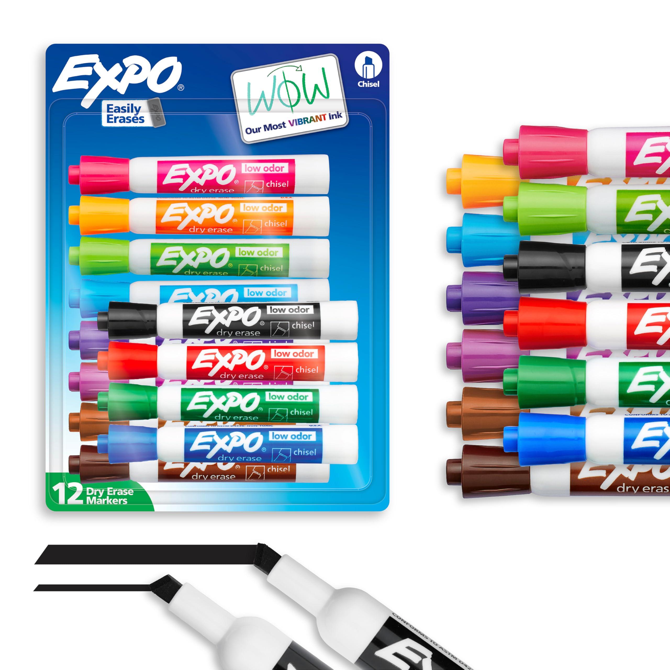 EXPO Low Odor Dry Erase Markers Chisel Tip Assorted Colors 12 Count