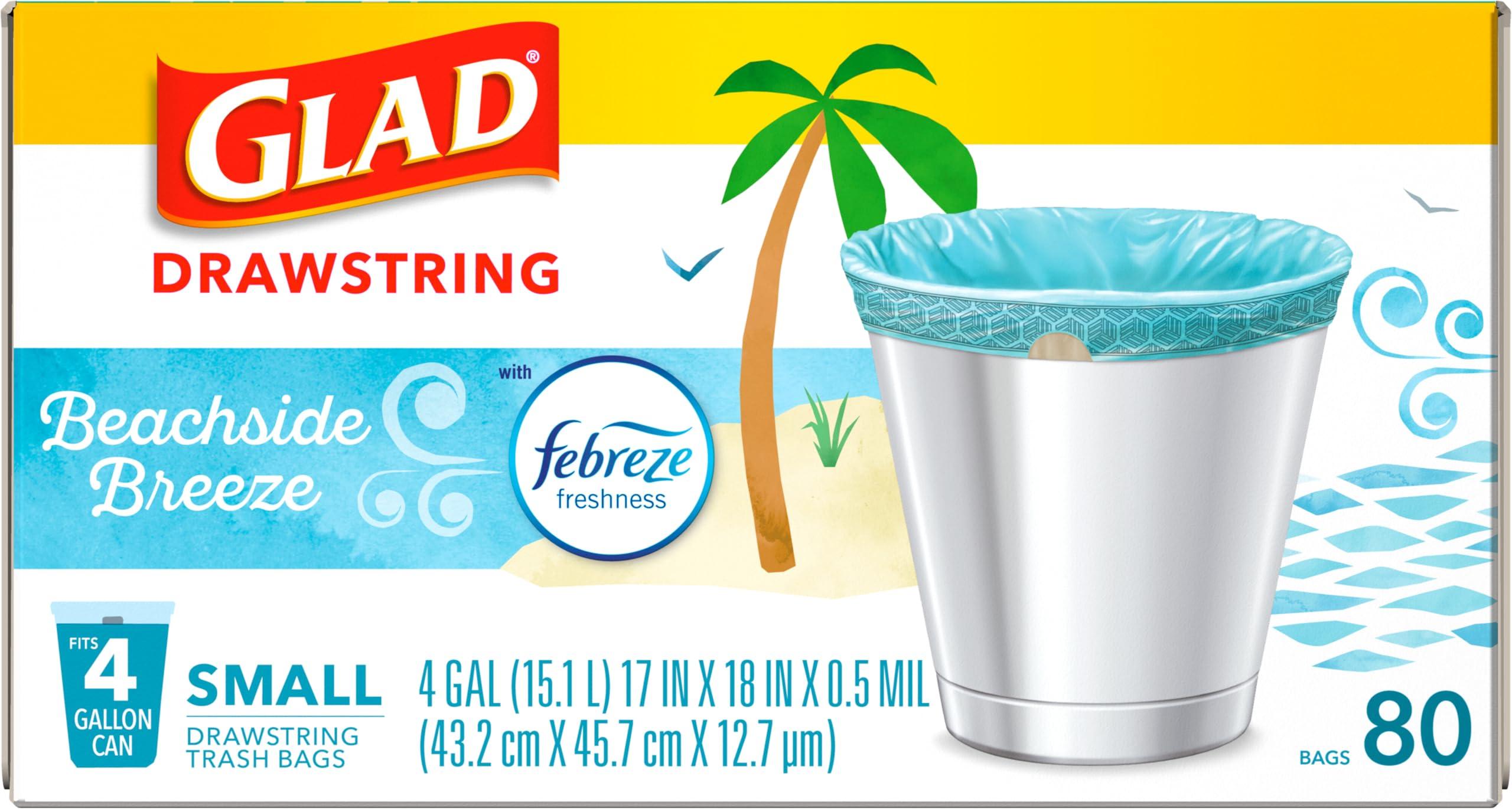 Glad Small Trash Bags 4 Gallon, Febreze Beachside Breeze Garbage Bags, Odor Resistant with Drawstring, 80 Count - Image 8
