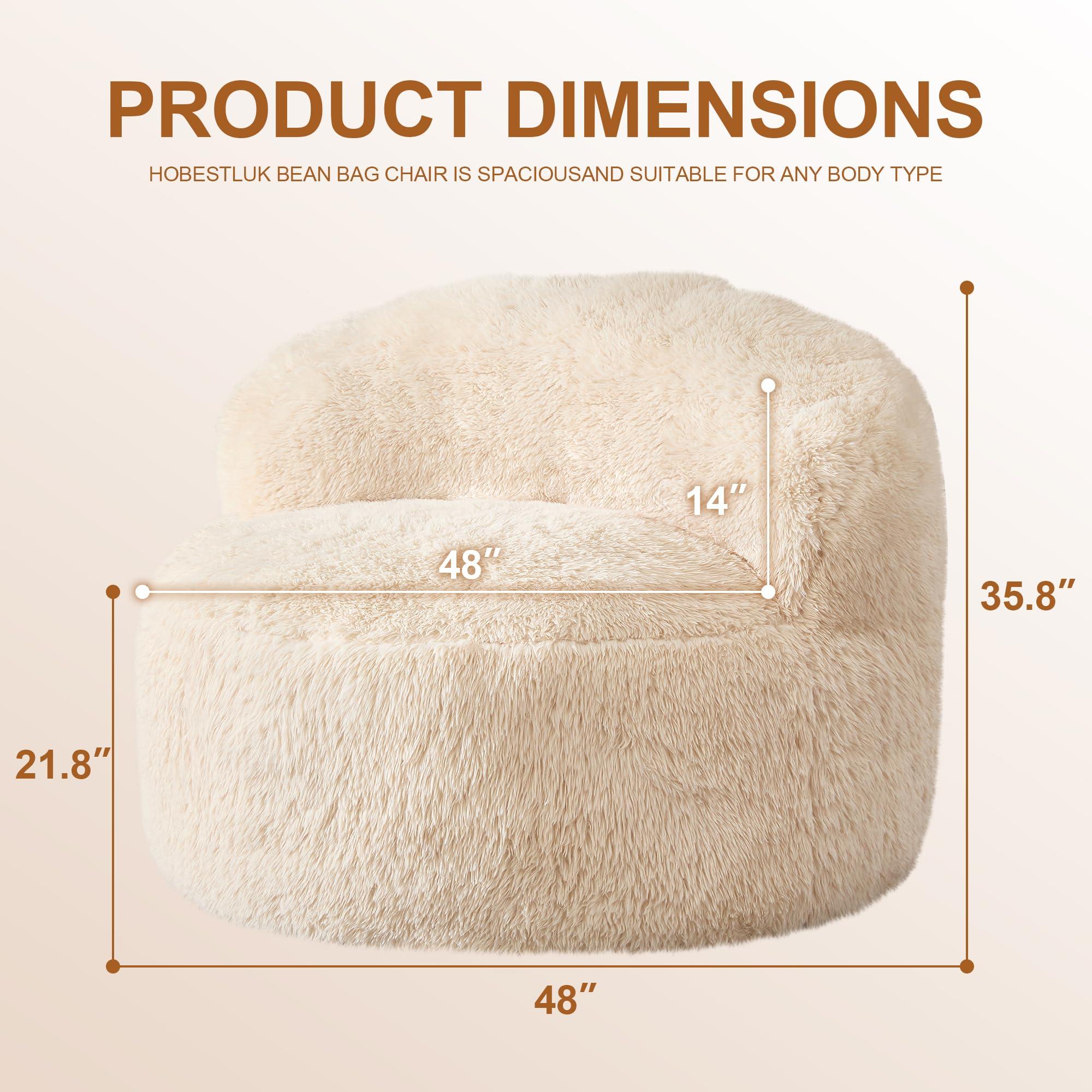 Hobestluk Bean Bag Chair Giant Bean Bag Chairs for Adults Big Adult Bean Bag Chair with Foam Filler Large Beanbags with Stuffed Back Lazy Sofa, White-Oversize - Image 2