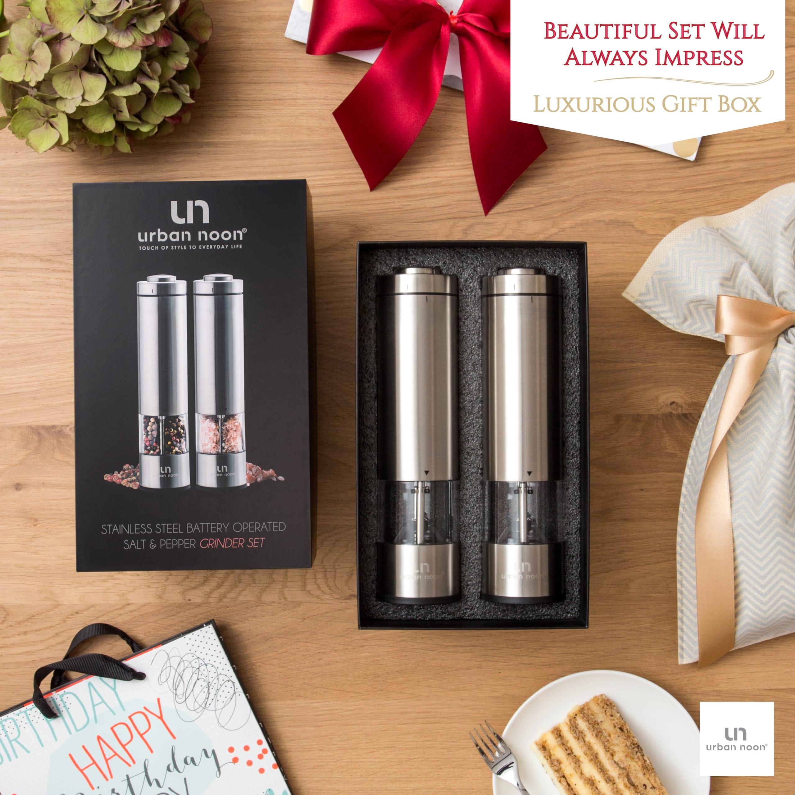 Electric Salt and Pepper Grinder Set - Battery Operated Stainless Steel Mill with Light (2 Mills) - Automatic One Handed Operation - Electronic Adjustable Shakers - Ceramic Grinders - Image 7