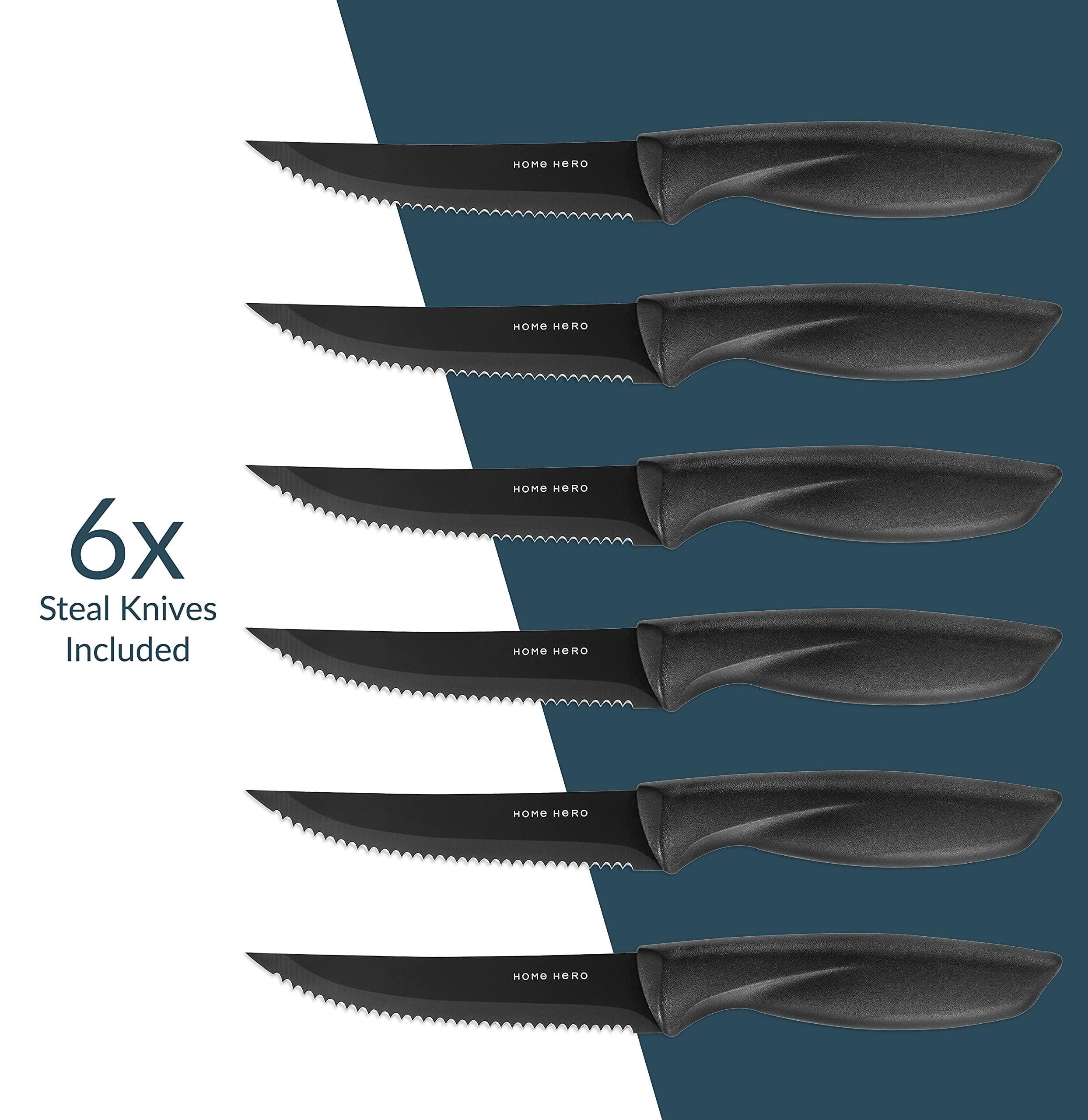 Home Hero Kitchen Knife Set with Sharpener - High Carbon Stainless Steel Knife Block Set with Ergonomic Handles (20 Pcs - Black) - Image 11