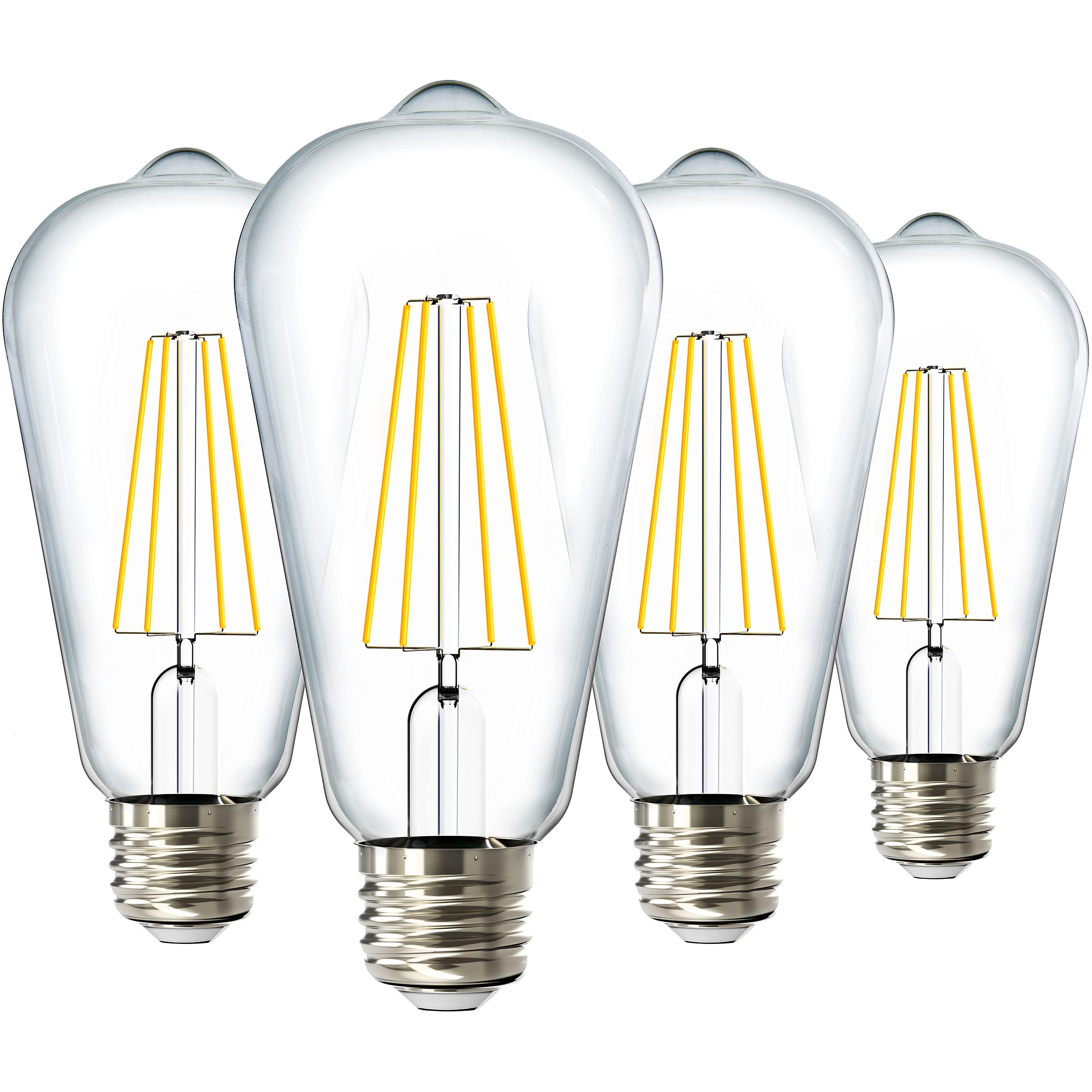 Sunco Dusk to Dawn LED Outdoor Lights Bulb, ST64 Edison Style Automatic Light Sensing Bulbs, 800 LM, 7W (60W Equivalent), 3000K Warm White, E26 Base UL 4 Pack