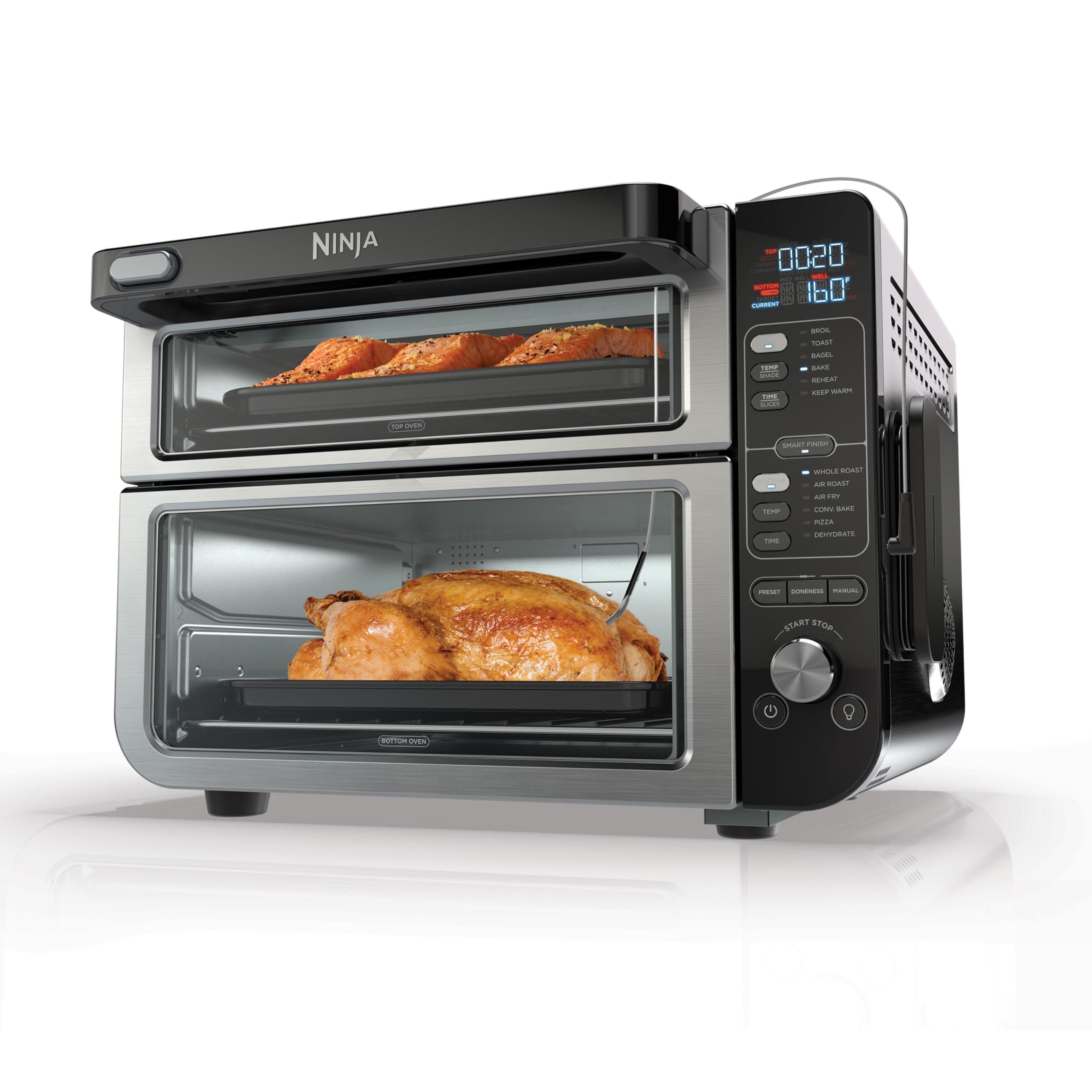 Ninja DCT451 Smart Double Oven, Rapid Top Convection, Air Fry Bottom, 12-in-1, FlexDoor, Thermometer, FlavorSeal, Smart Finish, Stainless Steel, pack of 1