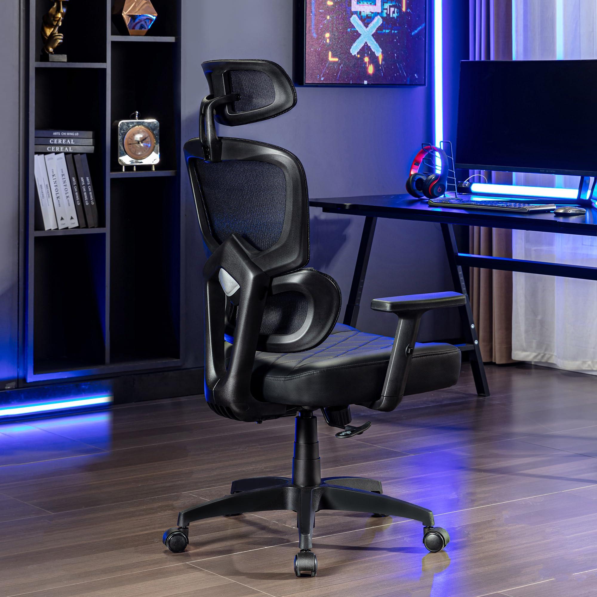 VECELO Swivel Ergonomic High Back Mesh Office Chair with Adjustable Headrest Armrest, Backrest Tilt Function, Lumbar Support for Executive/Computer Desk/Task Work - Image 2