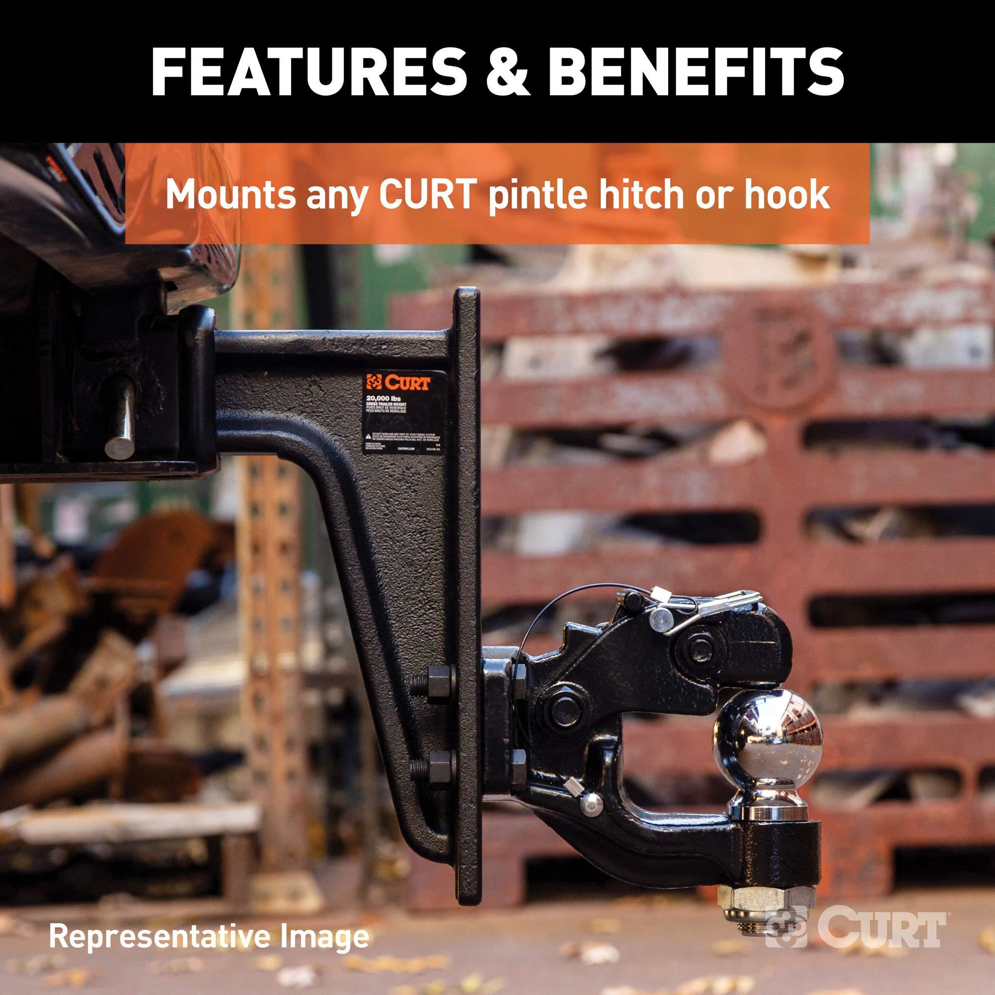 CURT 48348 Adjustable Pintle Mount for 2-1/2-Inch Hitch Receiver, 20,000 lbs, 7-1/4-Inch Height, 10-3/4-Inch Length, CARBIDE BLACK POWDER COAT - Image 4