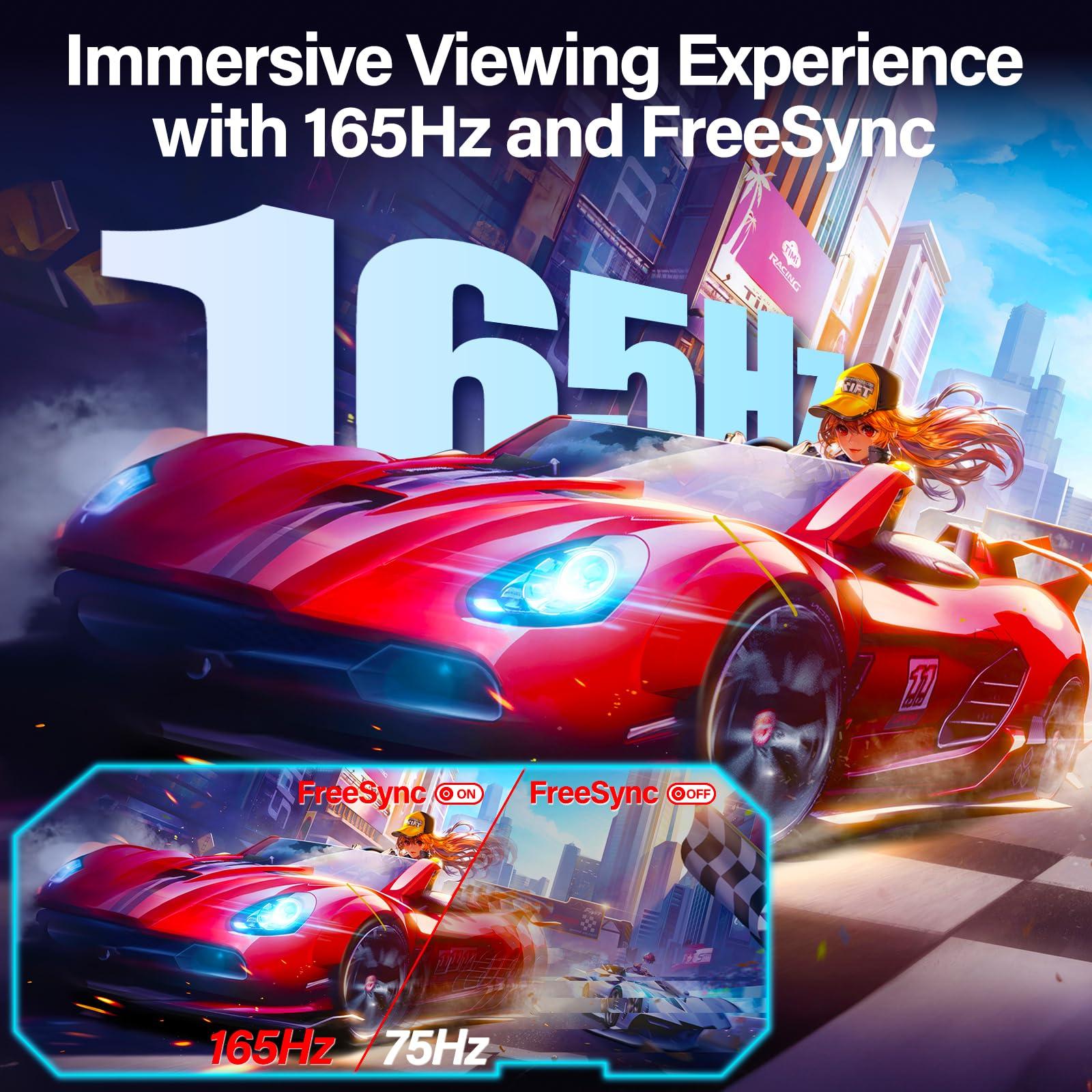 Gawfolk 2K 165Hz Curved Monitor, 27 Inch QHD 2560x1440p 144Hz Gaming Monitor with AMD FreeSync, Flicker-Free, 2X HDMI 2.0, DP 1.4, Ultra-Thin Frameless 1800R Screen PC Monitor - Image 3