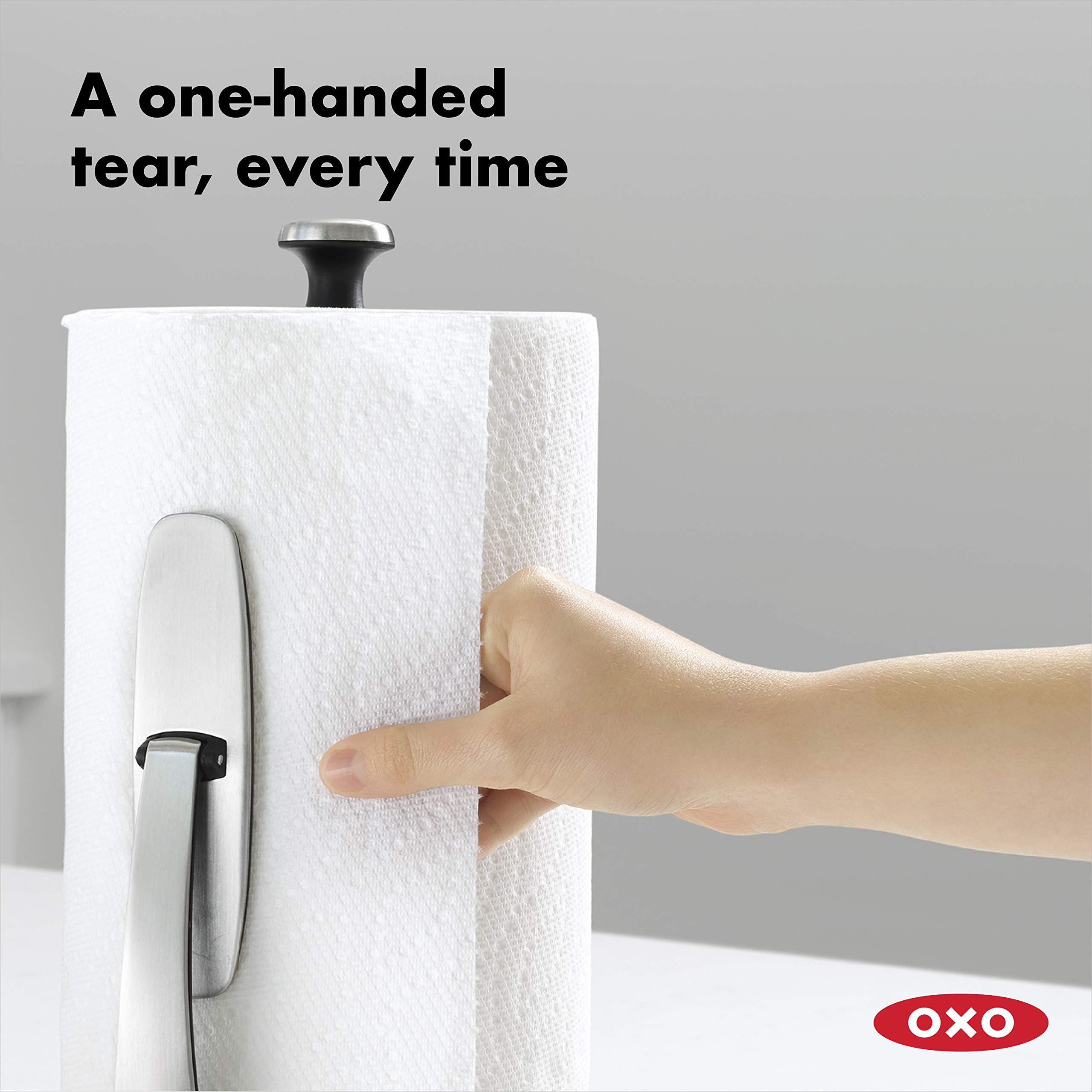 OXO Good Grips SimplyTear Paper Towel Holder - Stainless Steel (Silver & Black) - Image 5