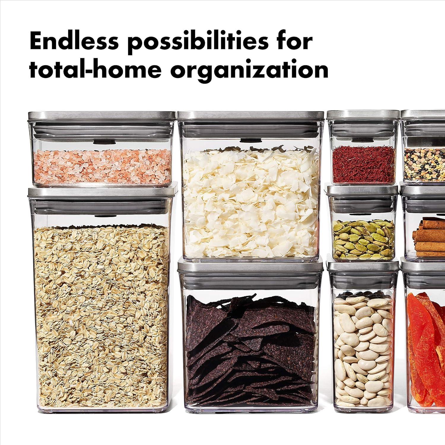 OXO Steel POP Container Medium Rectangle - 2.7 Qt (Pack of 4) Food Storage Containers Airtight for Rice, Pasta & More, Grey - Image 6