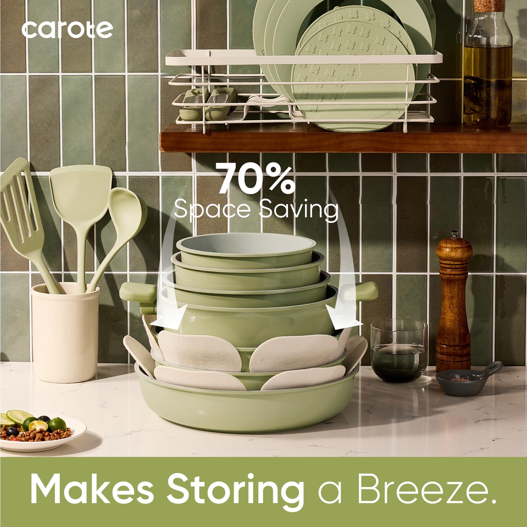 CAROTE 25pcs Ceramic Cookware Set Nonstick, Pots and Pans Set Non stick, Non Toxic Cookware, Dishwasher/Oven Safe, RV/Camping Cookware Set, Pan and Pot with Kitchen Utensils, Green - Image 5