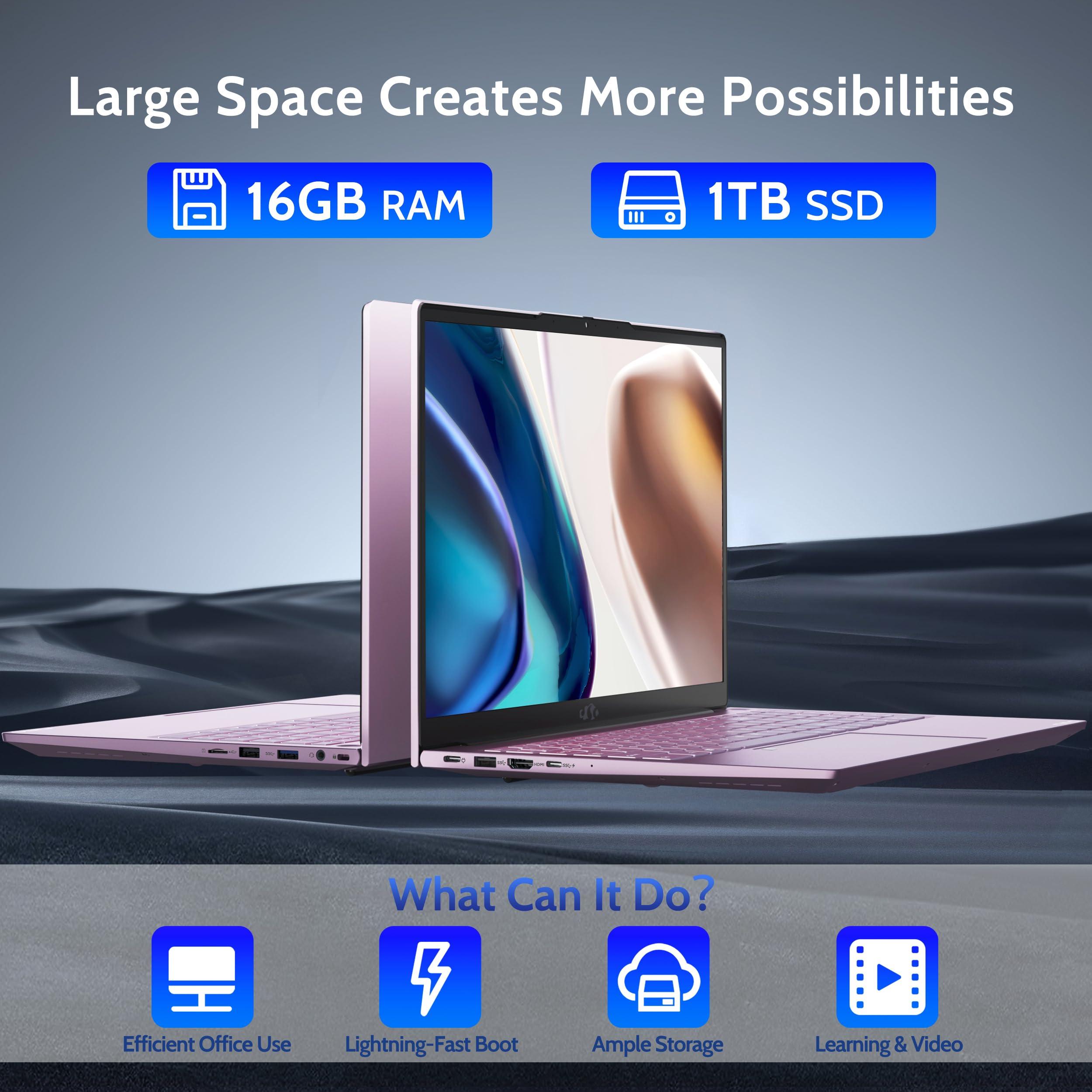 NIMO 15.6 FHD Student Laptop, 16GB RAM, 1TB SSD, Intel Pentium Quad-Core N100(Beat to i3-1115G4, Up to 3.4GHz), 2 Years Warranty, Backlit Keyboard, Fingerprint, Win 11, Rose Gold - Image 2