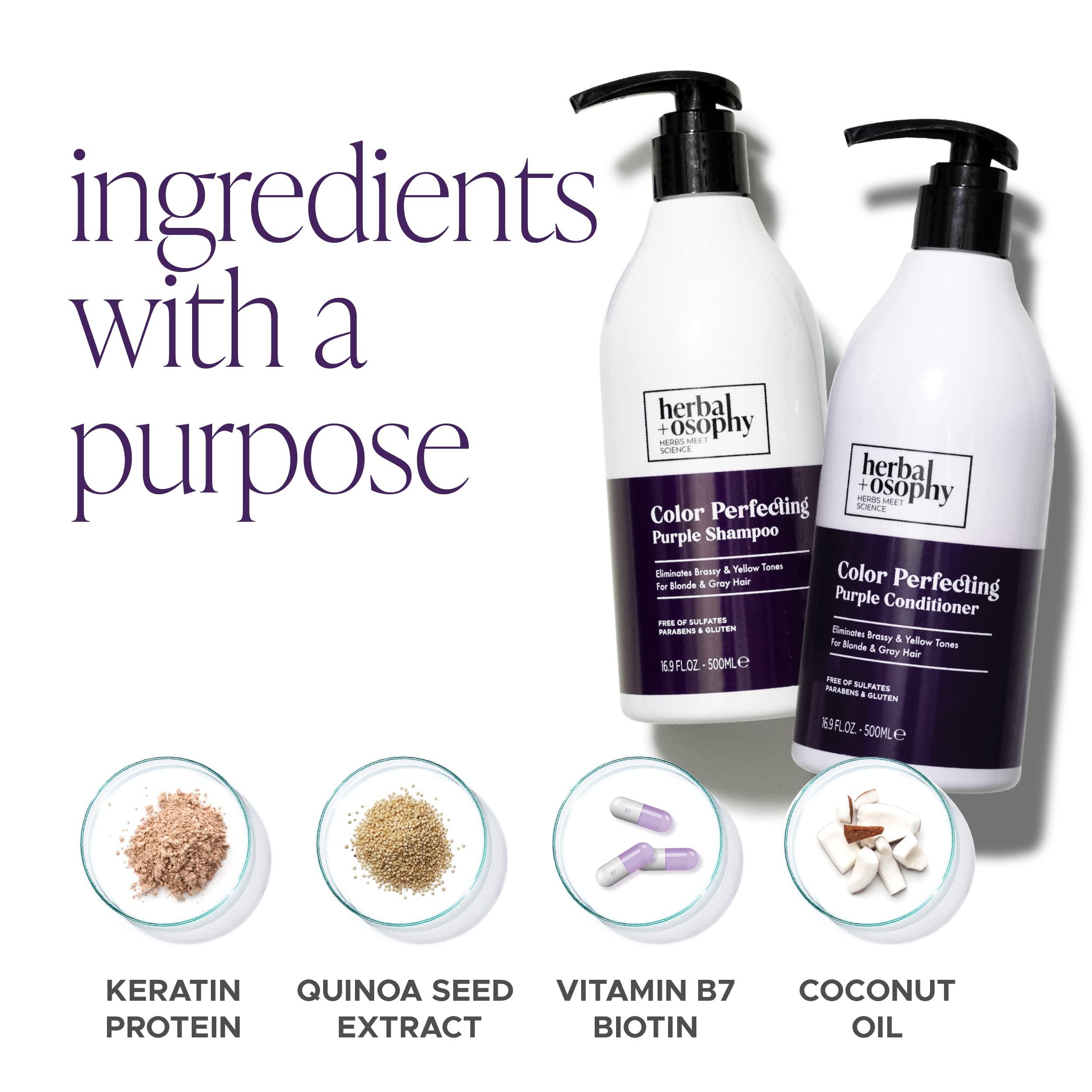 Herbalosophy Purple Shampoo & Conditioner Set for Blonde Gray Hair, Eliminates Brassy and Yellow Tones, Infused with Cocos Nucifera Oil, Free of Sulfate, Parabens and Gluten, 2 x 16.9 Fl Oz - Image 5