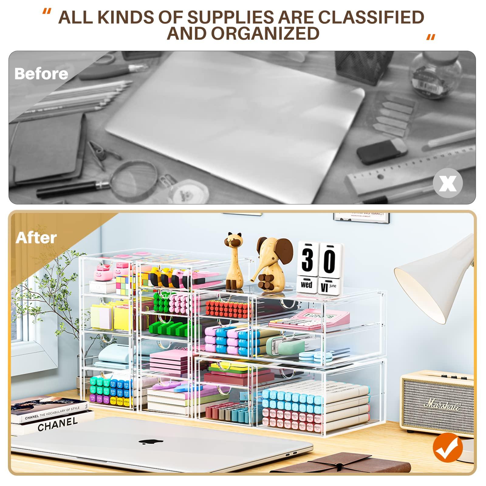 caktraie Makeup Organizer Storage With 16 Drawers, 4 Pcs Desktop Office Supplies, Desk Organizers, Clear Accessories, Dustproof Drawer and for Make Up, Jewelry, Pen, Stationary - Image 5