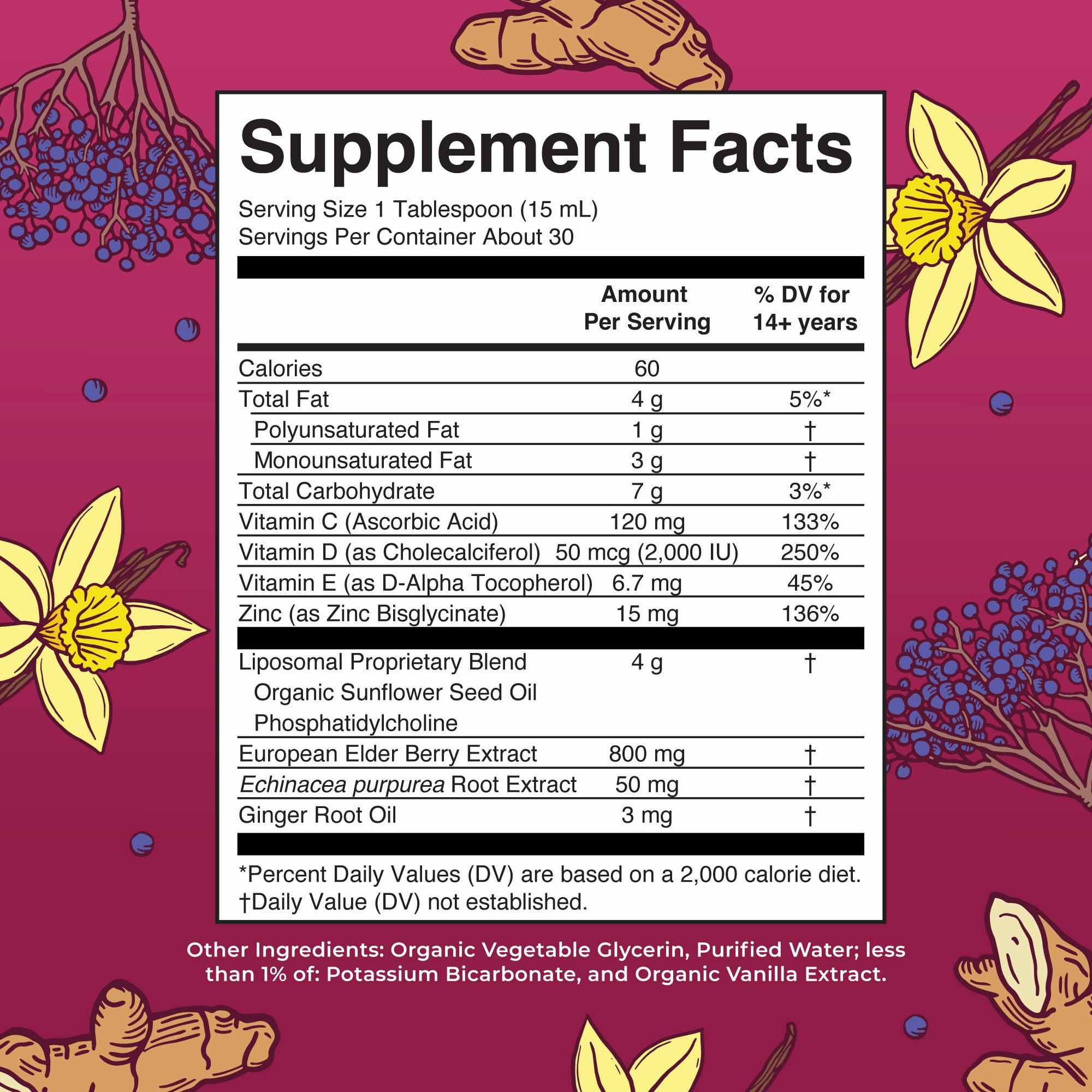 MaryRuth Organics 7 in 1 Immunity Liposomal | Elderberry Liquid with Vitamin C | Liquid Vitamins | Immune Support Supplement | Elderberry with Zinc and Vitamin C | Vegan| Gluten Free | 30 Servings - Image 2