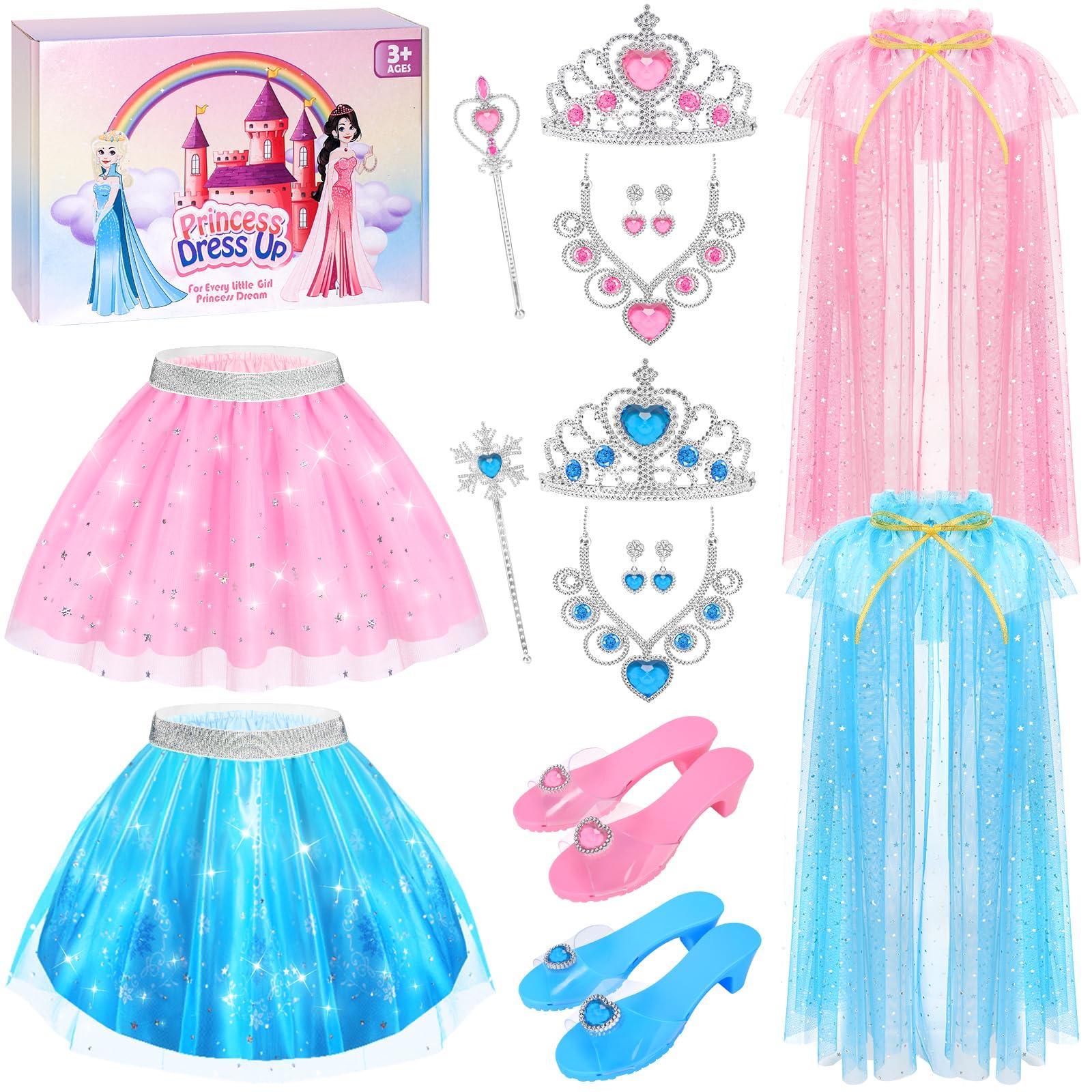 TSDATOWR Princess Dress Up Clothes for Little Girls Toddlers, Princess Costume Set with Princess Cape, Tutu, Crown, Shoes