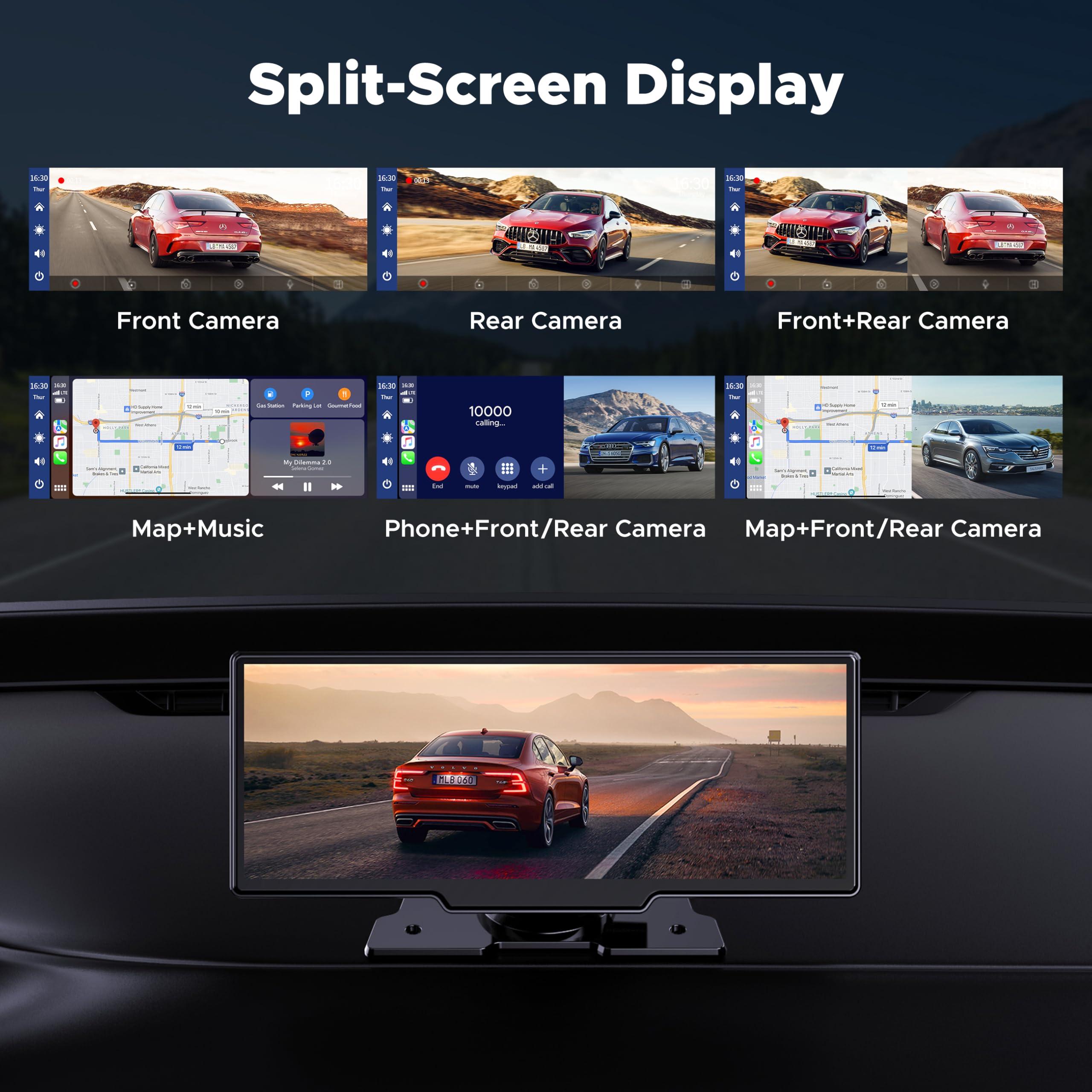 LAMTTO 9.26" Wireless Carplay and Android Auto with 2.5K Dash Cam, 1080P Backup Camera, Portable Touchscreen GPS Navigation for Car, Car Stereo Receiver with Bluetooth,AirPlay,AUX,FM,Googel,Siri - Image 7