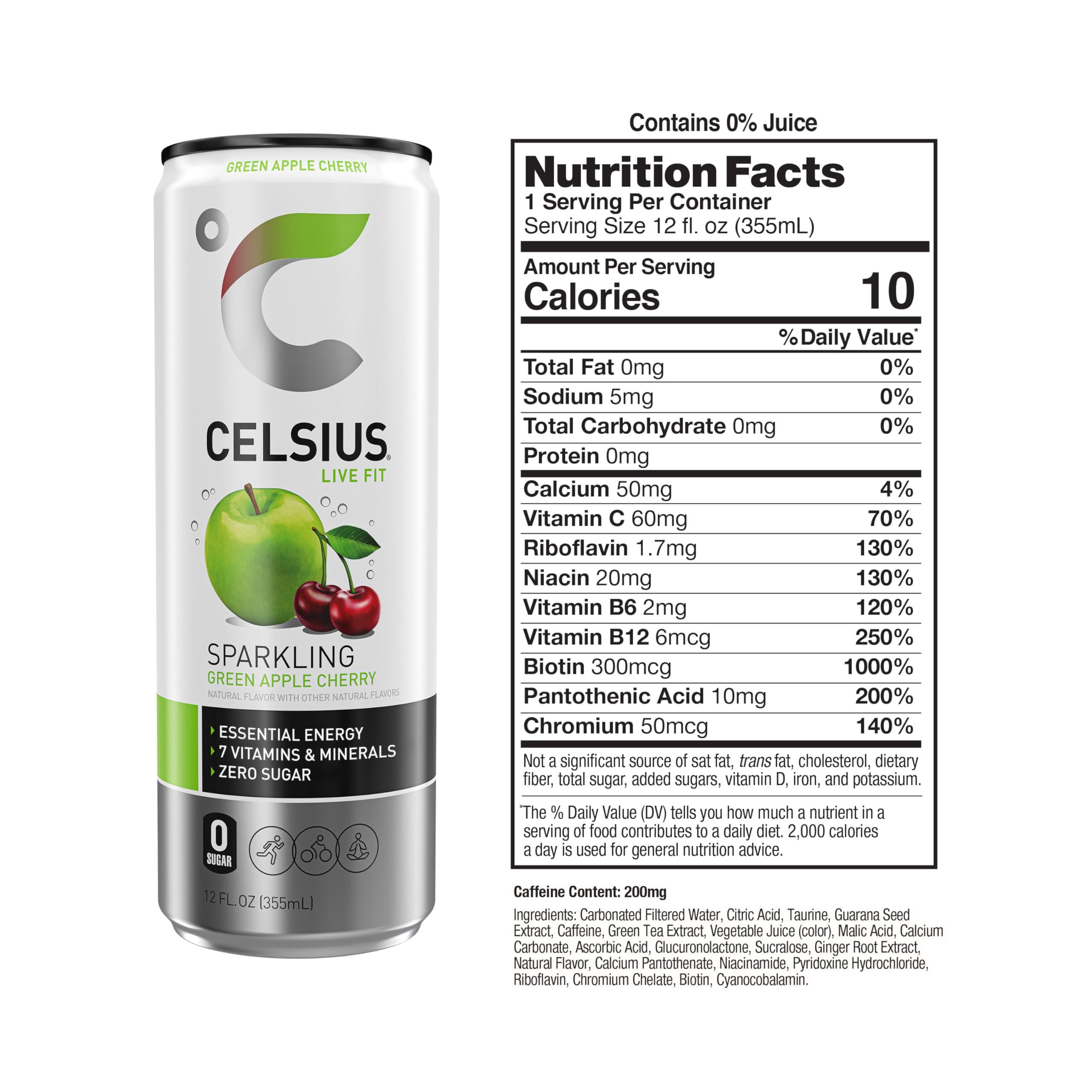 CELSIUS Sparkling Green Apple Cherry, Functional Essential Energy Drink, 12 Fl Oz (Pack of 12) - Image 2