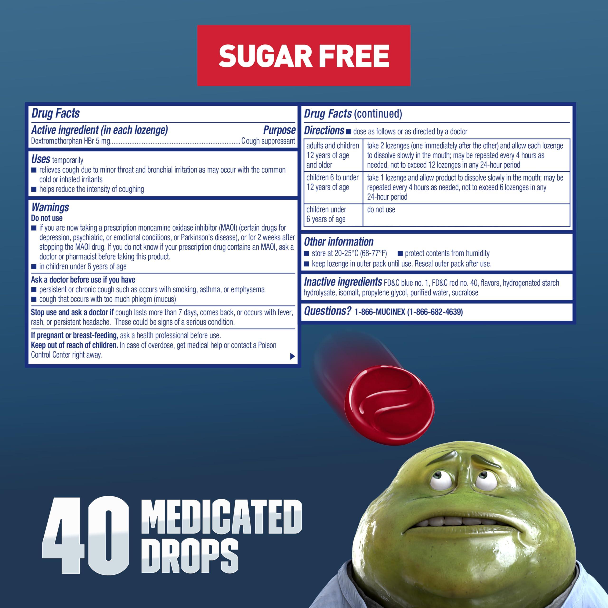 Mucinex Instasoothe Sugar Free Cough Drops, Cough Medicine for Adults with Dextromethorphan HBr, Non Menthol Cough Drops, Cough Suppressant Lozenges, Mixed Berry Medicated Cough Drops, 40ct - Image 2