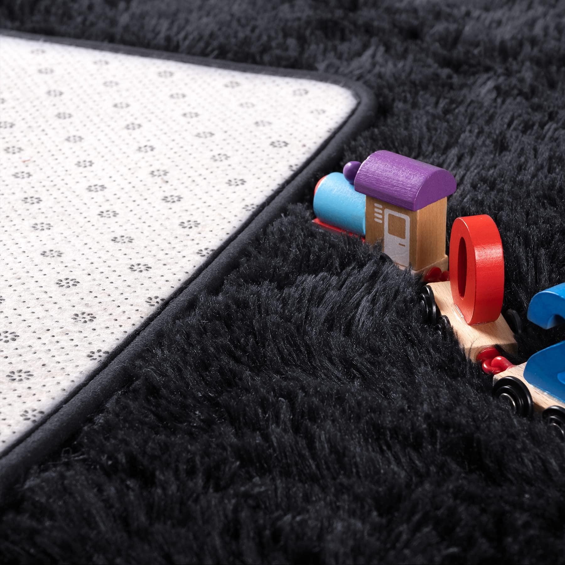 Noahas Fluffy Black Area Rugs for Bedroom Living Room,4x5.3 Feet Thick Shag Throw Floor Carpet,Soft Shaggy Non-Slip Plush Dorm Nursery Kids Rug Home Decor Aesthetic - Image 4