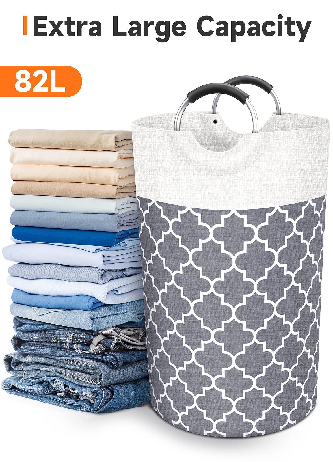 Fabspace Large Laundry Basket Laundry Hamper Bag Washing Bin Clothes Bag Collapsible Tall with Handles Waterproof Travel Bathroom College Essentials Storage for College Dorm, Family (Grey) 82L - Image 6