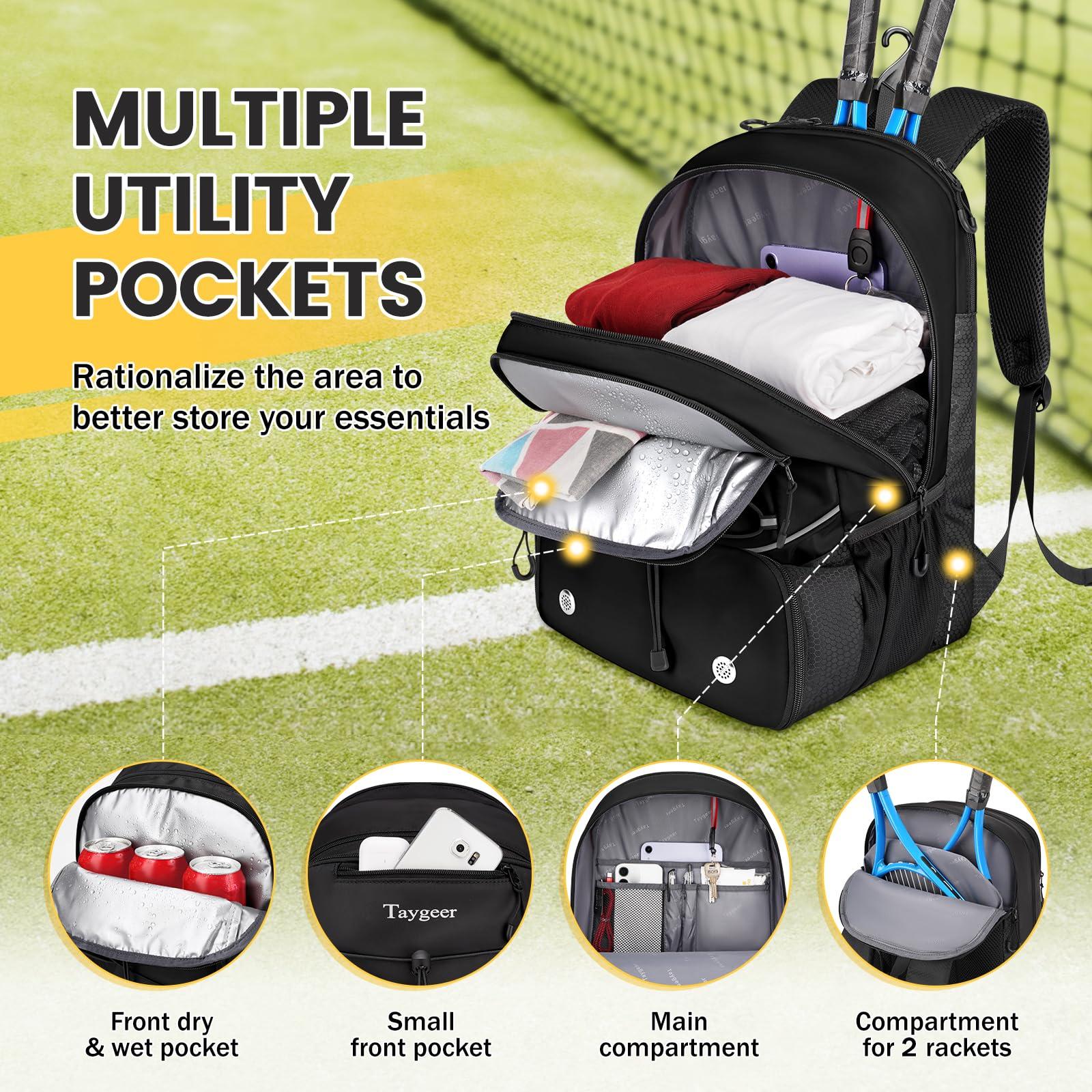 Taygeer Tennis Bag, Tennis Backpack Bags for Women Men 2 Rackets with Ventilated Shoe Compartment, Tennis Bag for Racket - Image 3