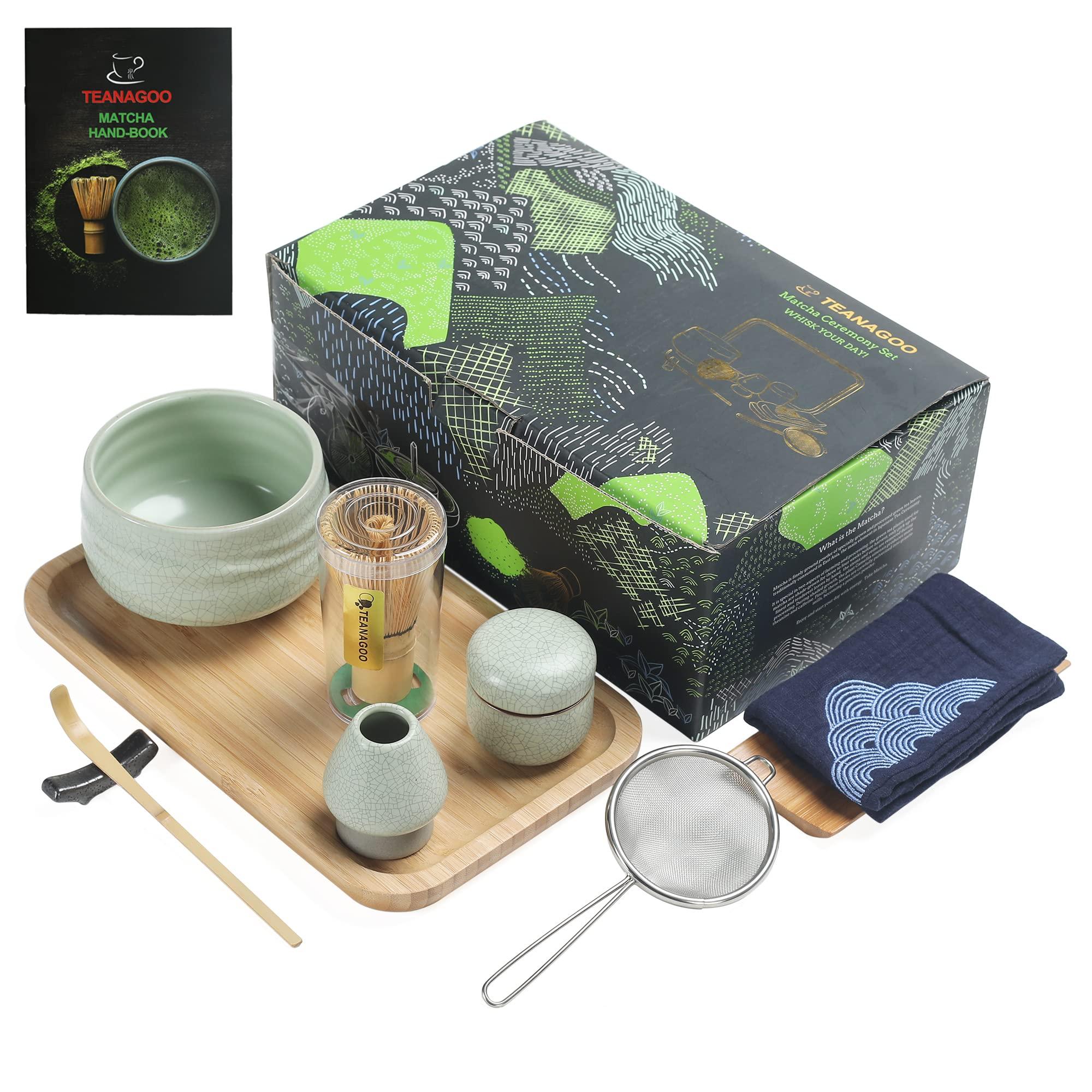 TEANAGOO Matcha Whisk Set Green,10 Pcs Matcha Set,Matcha Kit for Ceremony,Matcha Tea Set With Tray,Matcha Whisk Set and Ceramic Bowl with Scoop/Sifter,Used for Making Breakfast,Gift for Matcha Lover