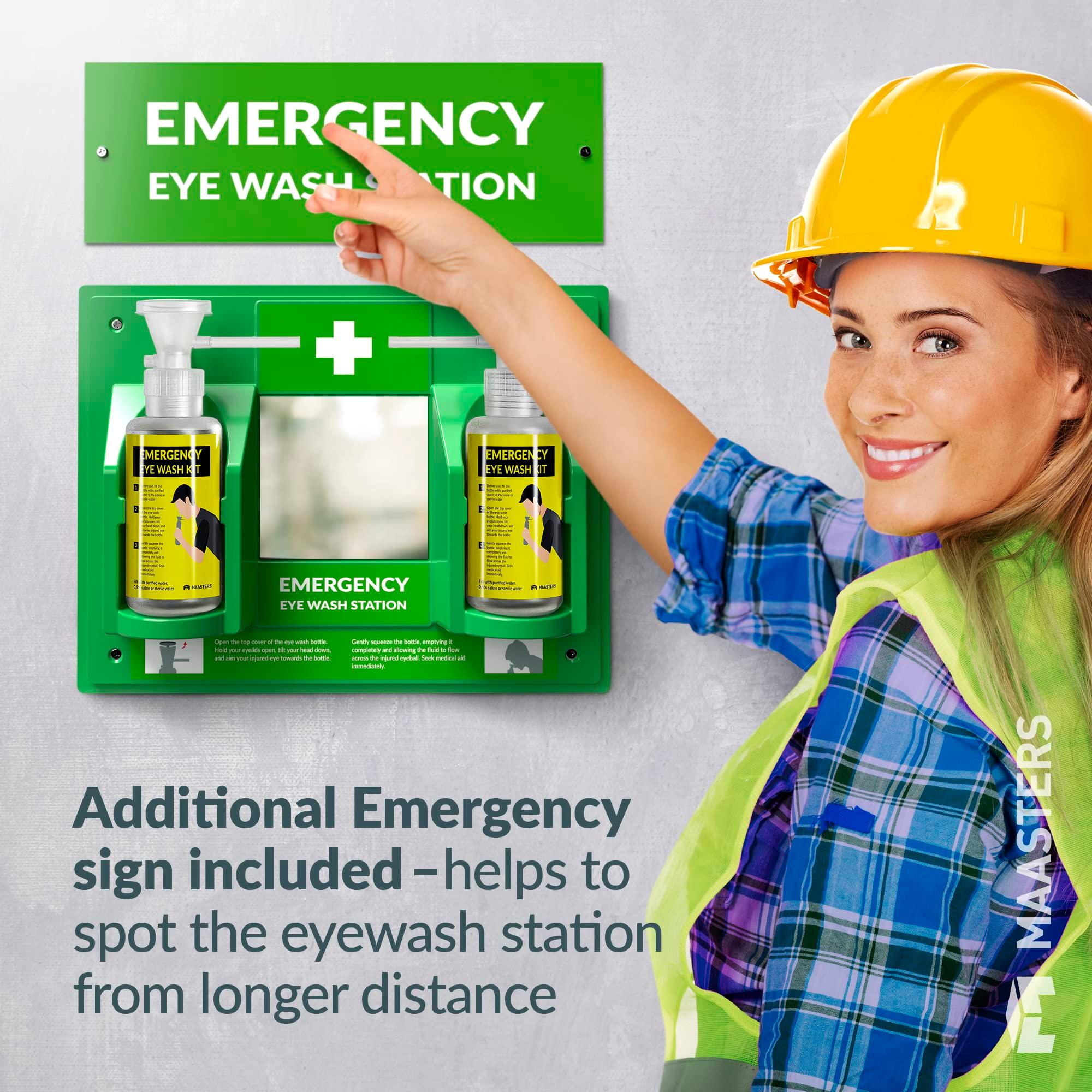 MAASTERS BPA Free Portable Eye Wash Station OSHA Approved - Wall-Mounted First Aid Eye Wash Kit w/Mirror & 2X 16oz Empty Bottles - No Eye Wash Solution Included - Emergency Eyewash - Set of 1 - Image 4