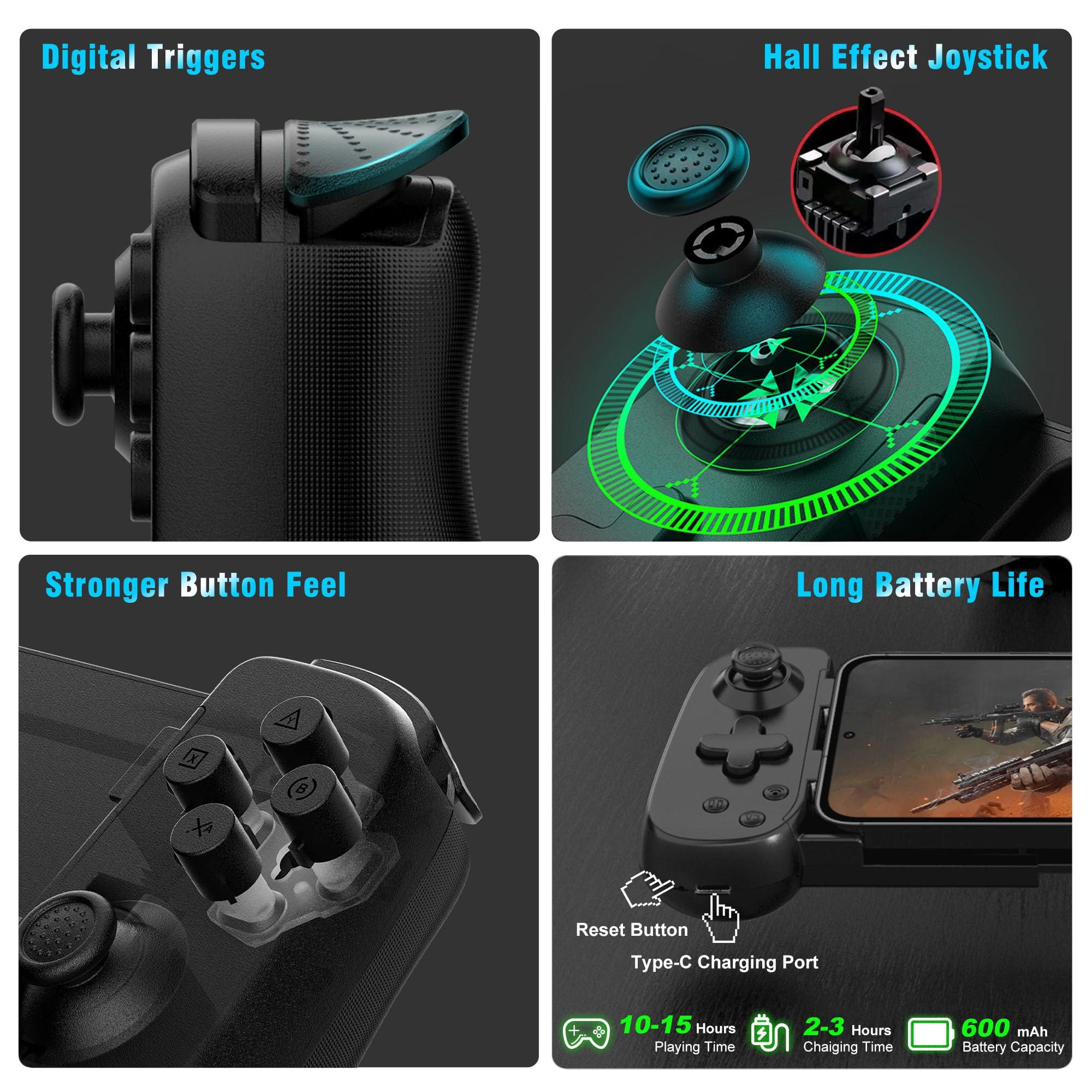 Wireless Phone Controller for iPhone/Android, Mobile Game Controller with Hall Joystick Suitable for Xbox Cloud Gaming, PS Remote Play, Steam Link, Call of Duty & More - Black - Image 4