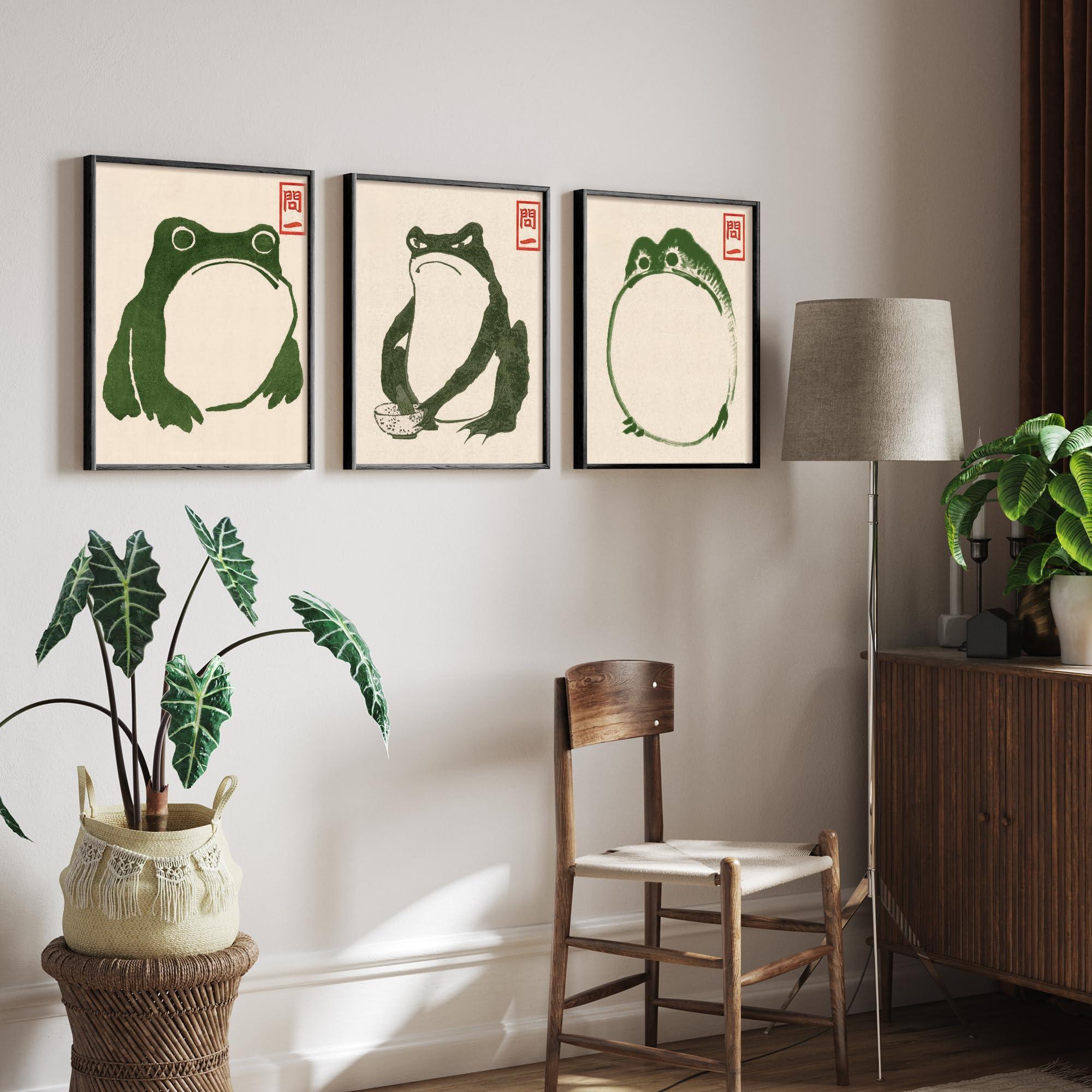 Houmury Set of 3 Framed Japanese Frog Wall Art Decor Vintage Wall Signs Cute Minimalist Decors - Image 2
