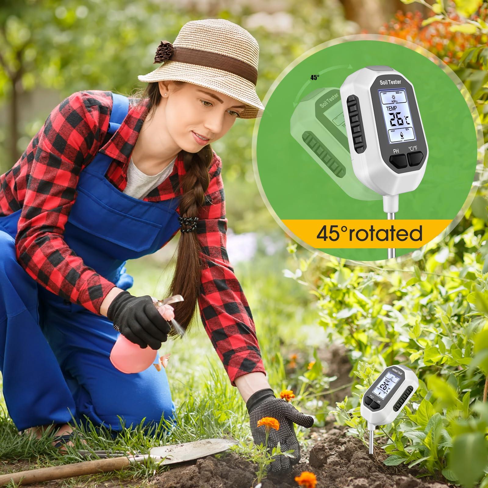 YAMRON 4-in-1 Soil Moisture Meter Digital Plant Temperature/Soil Moisture/PH Meter/Sunlight Intensity Backlight LCD Display Soil Test Meter for Gardening, Farming and Outdoor Plants - Image 6