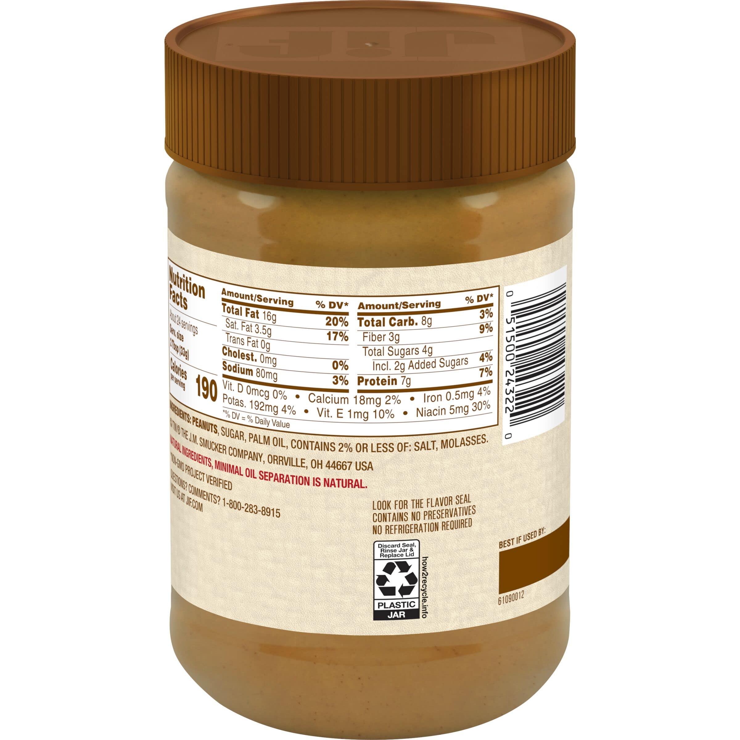 Jif Natural Creamy Peanut Butter Spread, 28 Ounces, Contains 90% Peanuts - Image 2