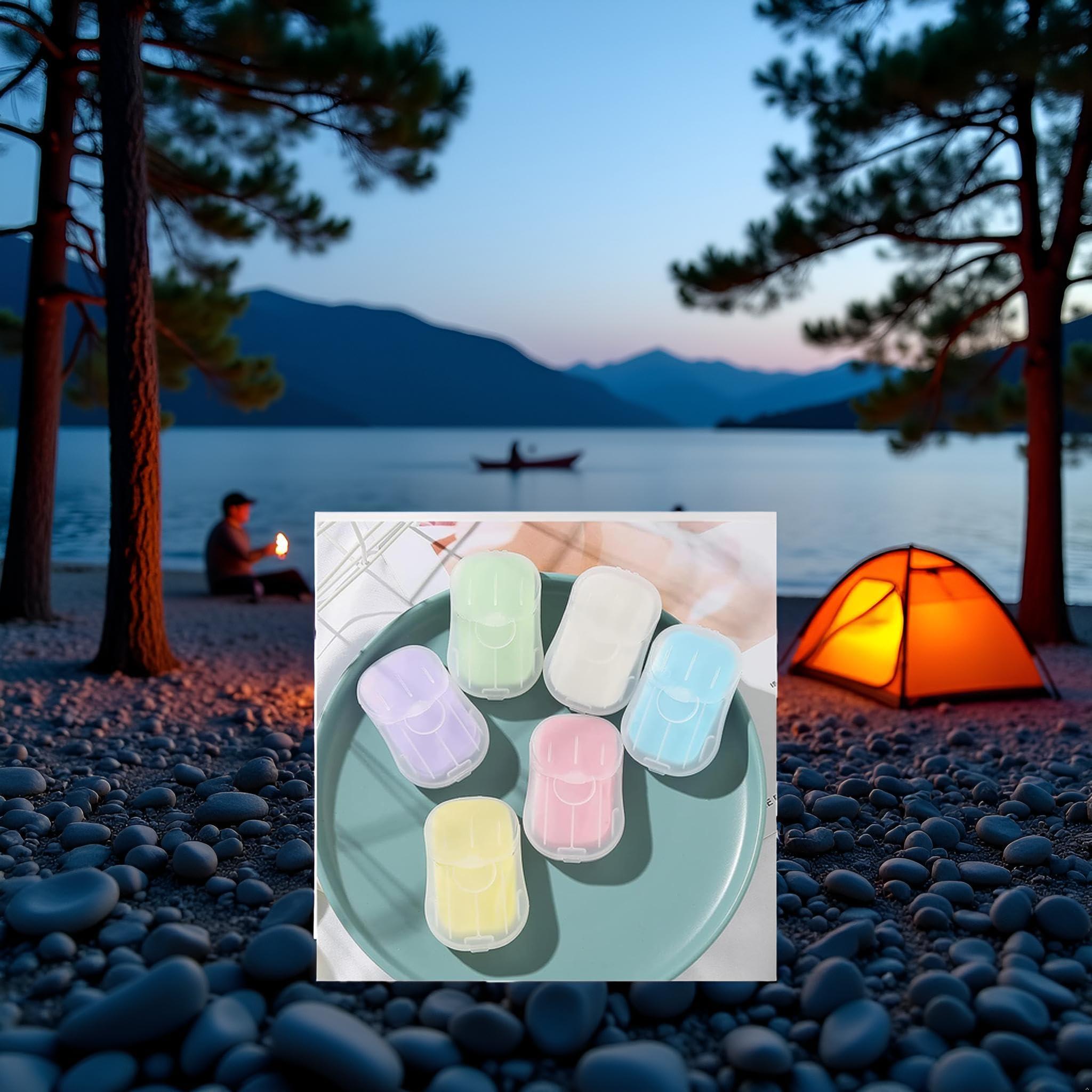 Sluswallow 50Pcs Blue Portable Soap Sheets,Water Soluble Hand Washing Bath Scented Paper Camping Soap and Shampoo for Outdoor,Camping Hiking Mini Portable Travel Paper Sheets Disposable Personal Care - Image 6