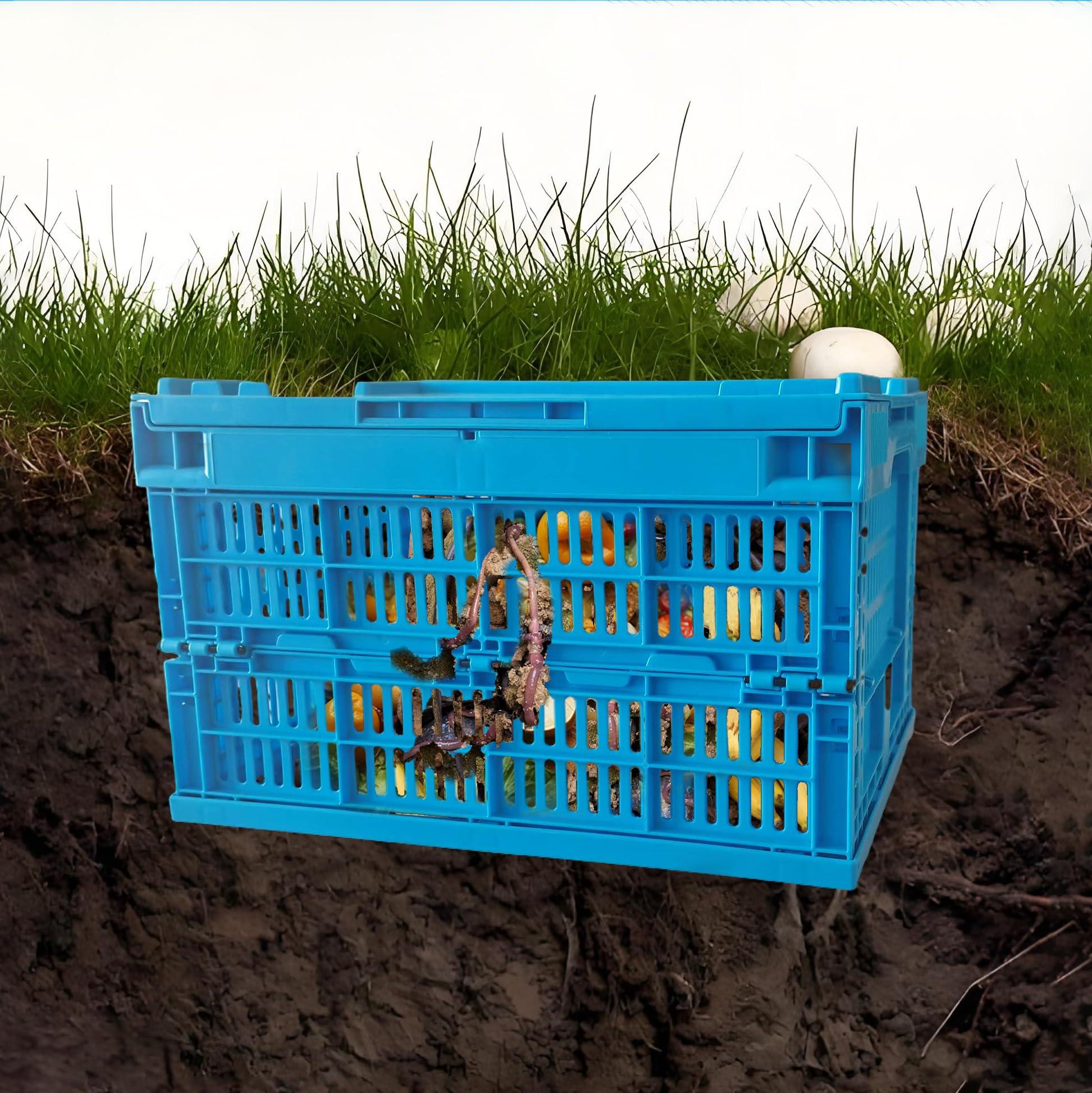 Inground Worm Compost Bin, 6 Gallon Outdoor Farm Foldable Compost Bin with Holes&Lids, Garden Composter for Raised Garden Beds Home Composting System