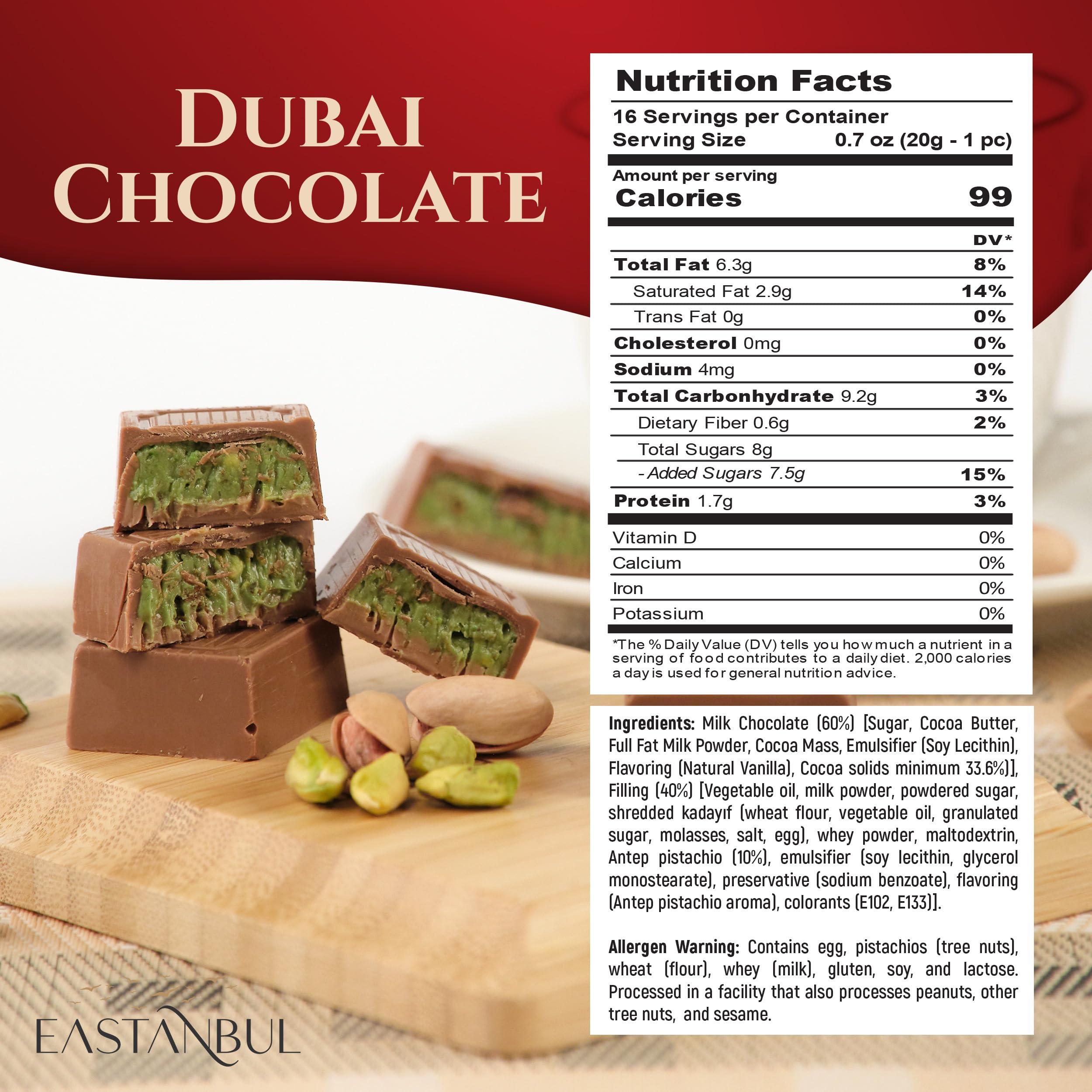 Eastanbul Dubai Chocolate Bar Pistachio, 11.3oz, Premium Pistachio Dubai Chocolate Bar, 16 Pieces Bites with Shredded Phyllo Dough, Knafeh, Viral Candy, Gift Box - Image 2