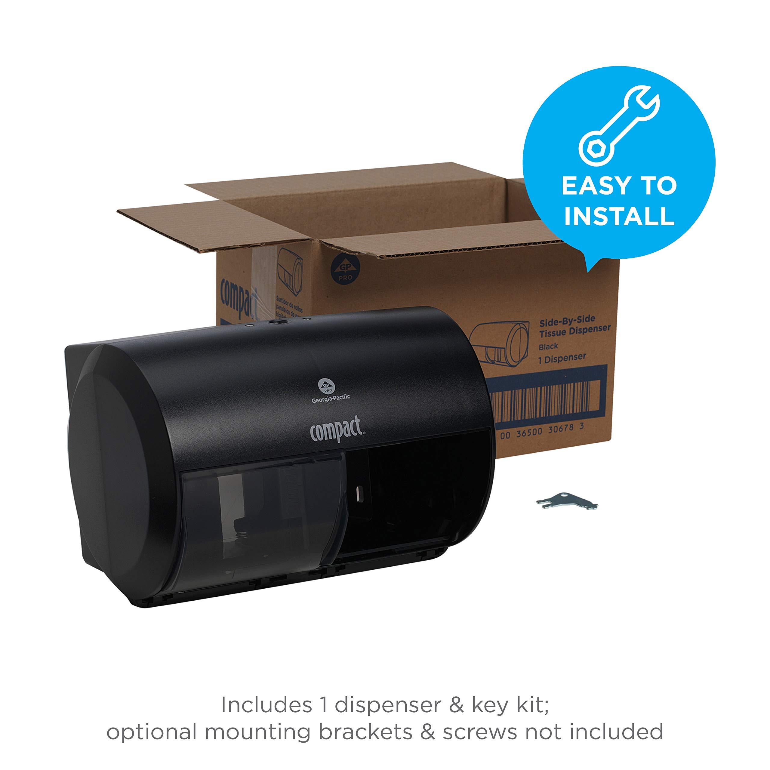 Compact 2-Roll Side-by-Side Coreless High-Capacity Toilet Paper Dispenser by GP PRO (Georgia-Pacific), Black, 56784A, 1 Dispenser - Image 4