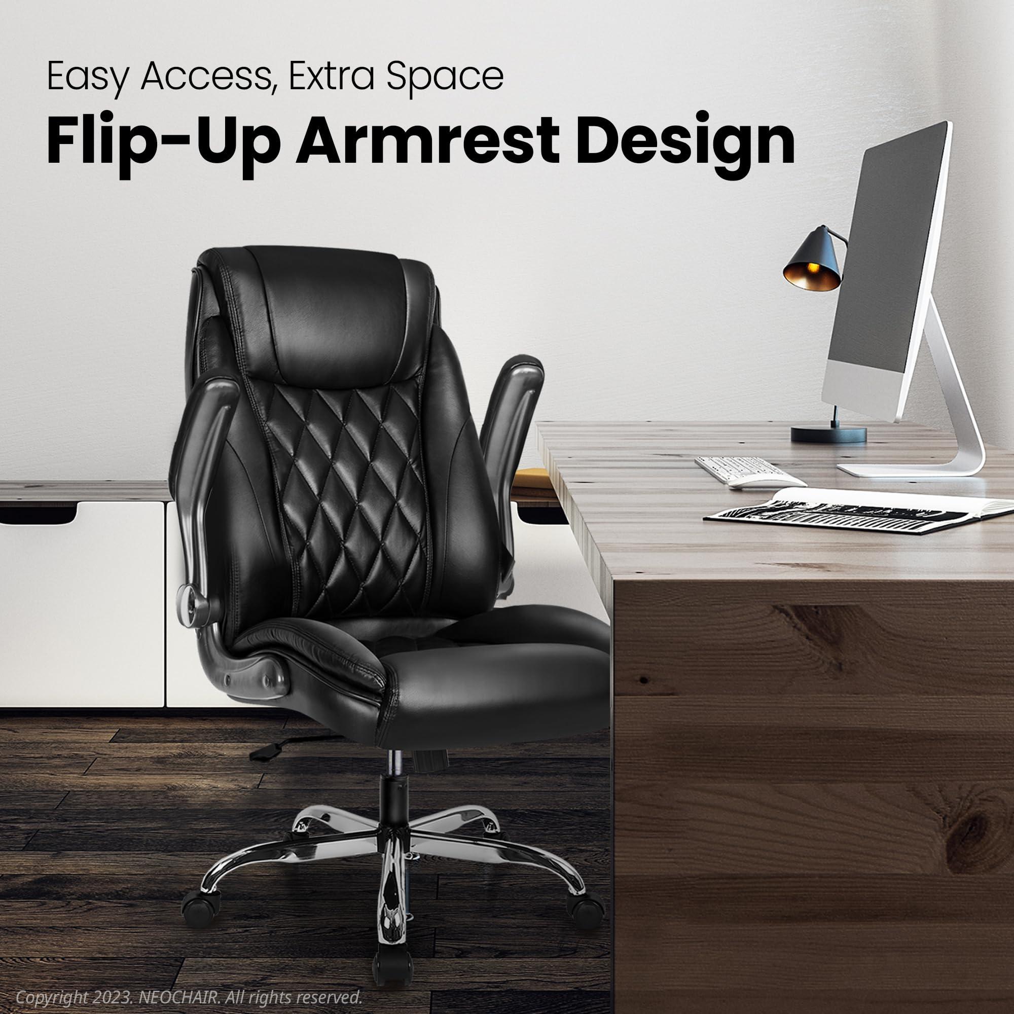 NEO CHAIR Executive Office Chair Ergonomic PU Leather High Back Computer Desk Chair for Home and Office Adjustable Flip-Up Armrests Lumbar Support Comfy Swivel Task Tilt Rocking (Black) - Image 6