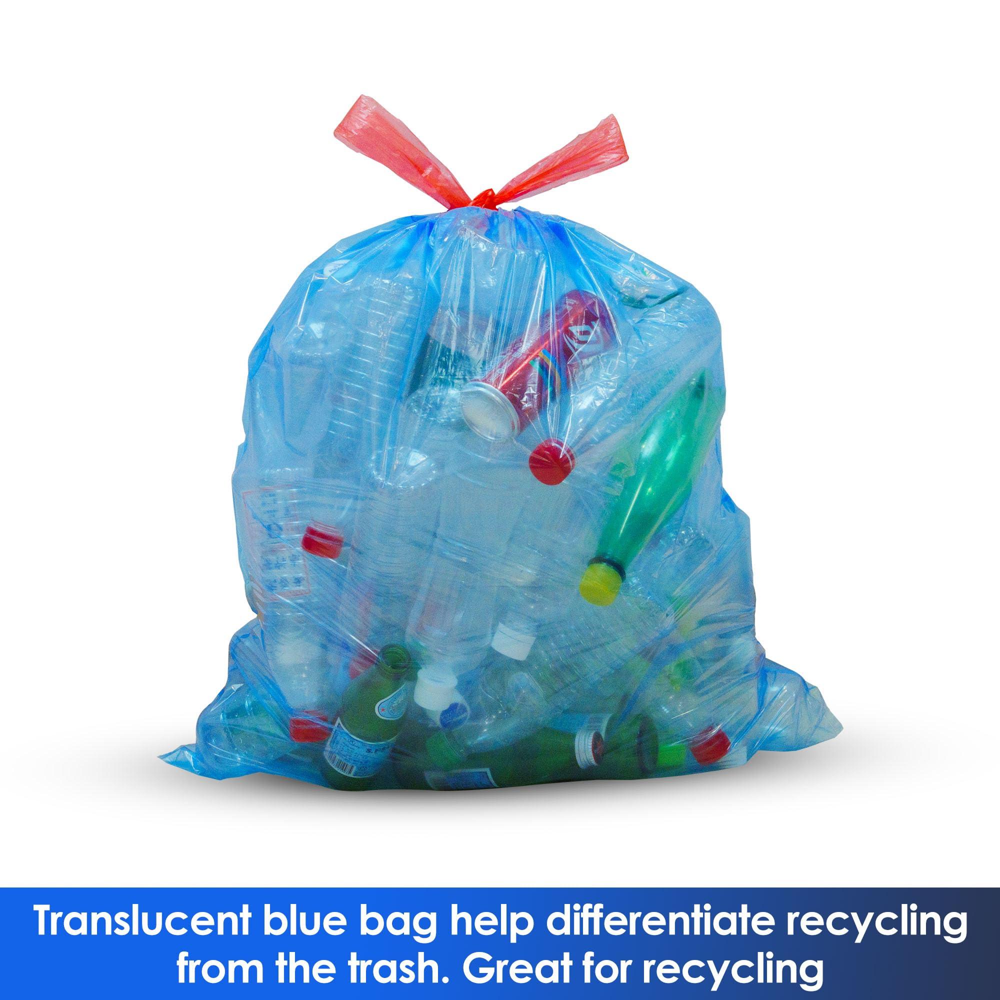 HygiCare 13 Gallon Recycling Trash Bags, Unscented 200 Count Drawstring Tall Kitchen Garbage Bags, Pre-Separated, Ultra Strong, Leakproof, Sturdy, Translucent Blue - Image 4