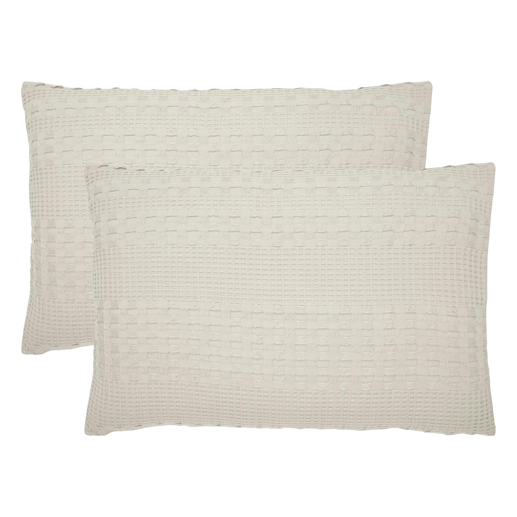 VHC Brands 100% Cotton Waffle Weave Natural King Size Sham Set of 2 20x36, Decorative Throw Pillow Covers/Shams, Boho Farmhouse Bedroom Decor - Image 4