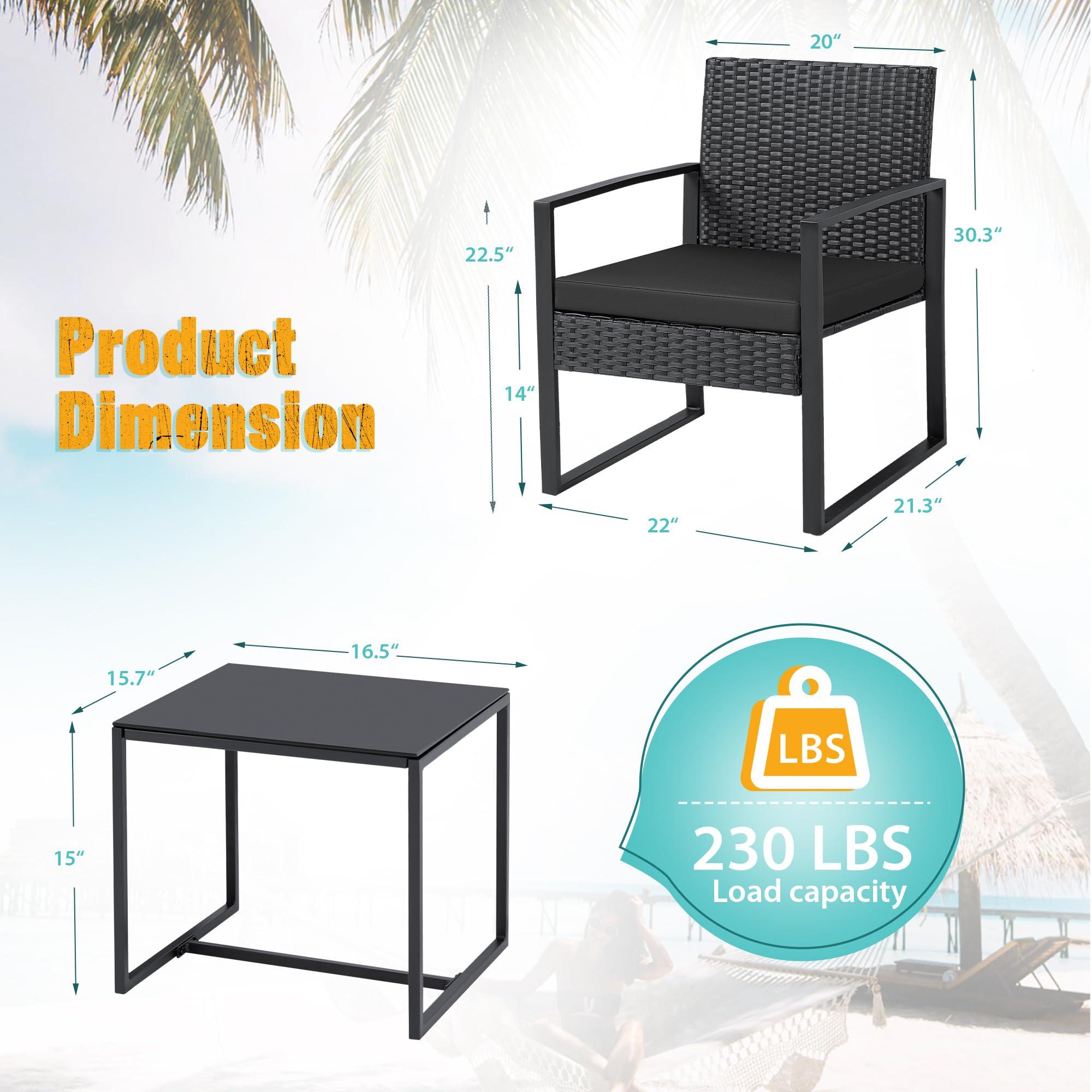 Flamaker 3 Pieces Patio Set Outdoor Wicker Furniture Sets Modern Rattan Chair Conversation Sets with Coffee Table for Yard and Bistro (Black) - Image 3