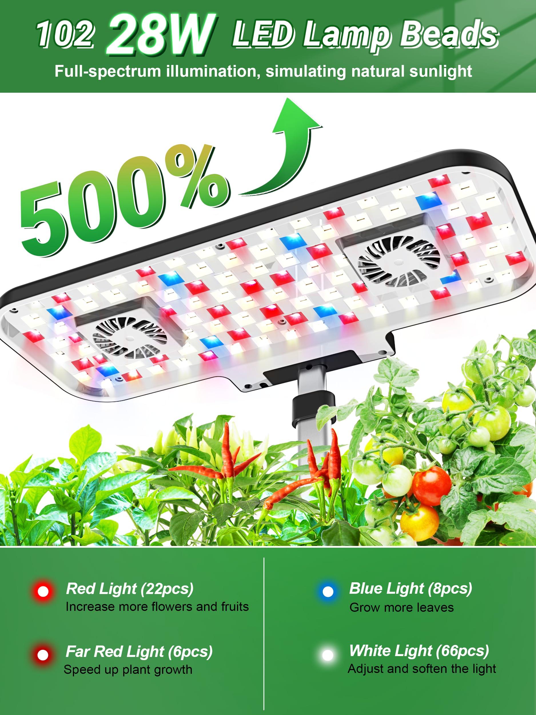 Hydroponics Growing System Kit, 17 Pods Herb Garden with 102 28W Full-Spectrum Grow Lights & 2 Fans, Indoor Garden with Water Pump, 10L Water Tank, Auto Timer, Height Adjustable (Black & Grey) - Image 3