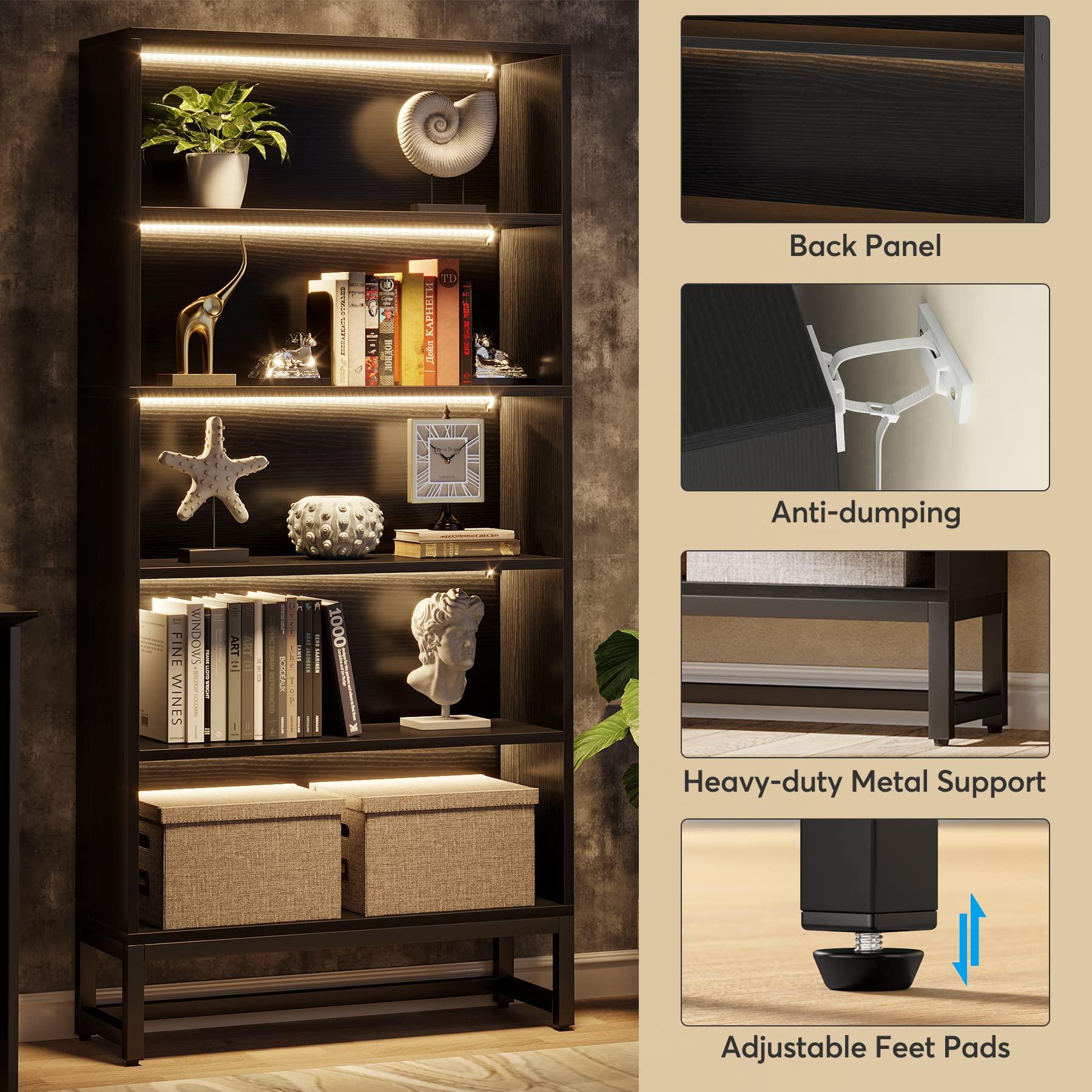 Tribesigns Tall Bookcase Black Bookshelf, 70.8” Large Bookcases Organizer with LED Lights, Heavy Duty Free-Standing Library Bookshelf with 5-Tier Storage Shelves for Living Room, Bedroom (Black) - Image 9