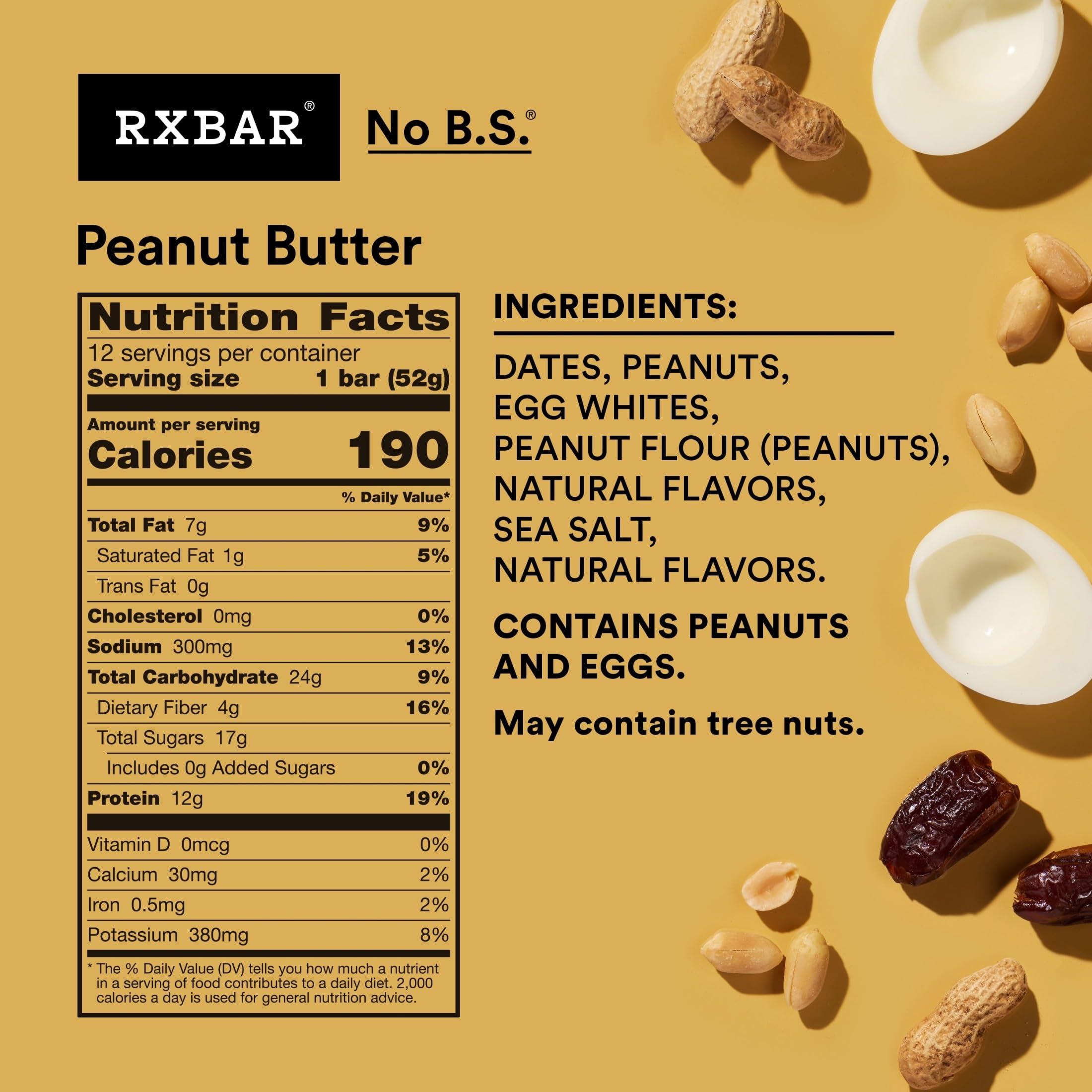 RXBAR Protein Bars, 12g Protein, Gluten Free Snacks, Snack Bars, Peanut Butter, 22oz Box (12 Bars) - Image 2