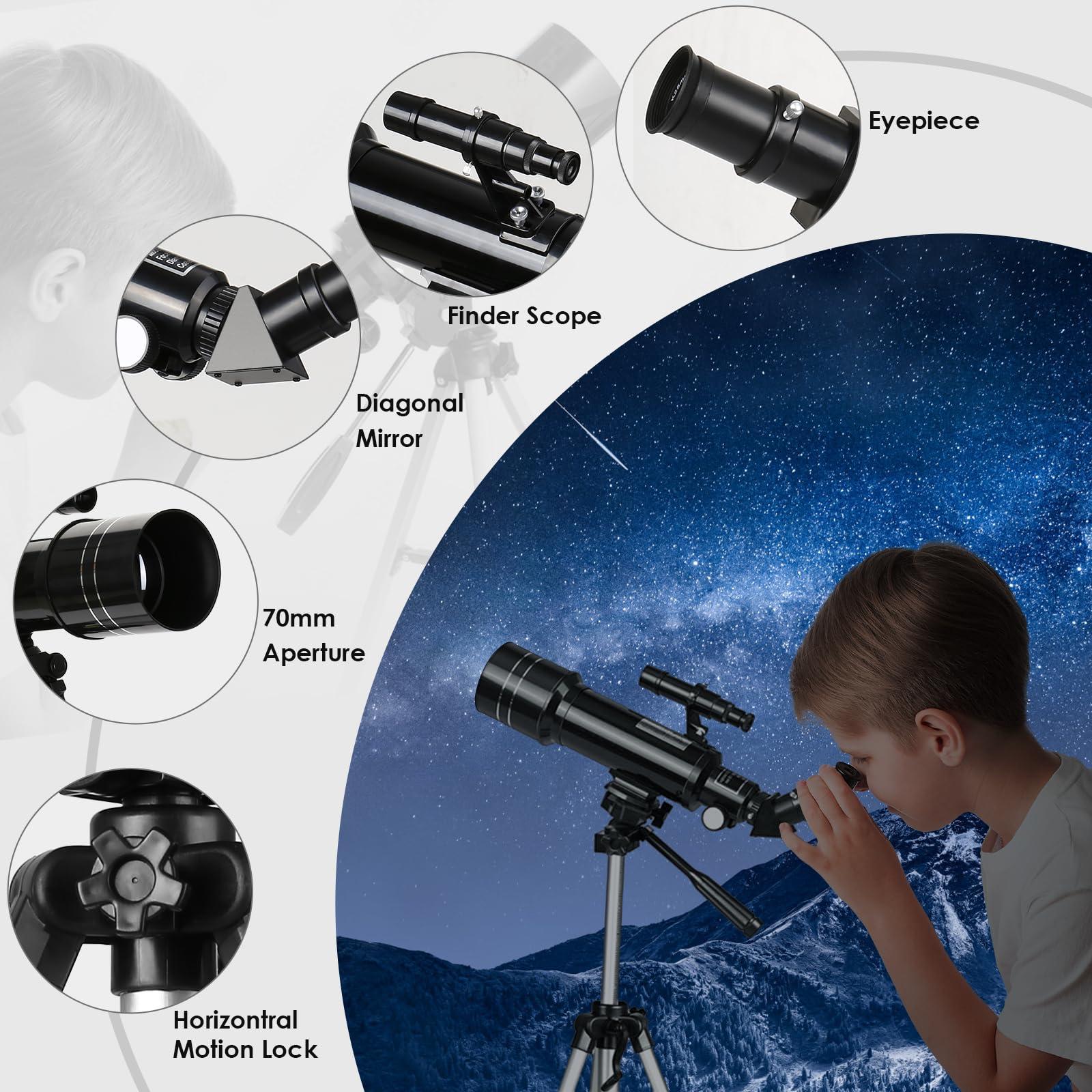 Astronomical Telescope, Pro 400/70 FMC Refractor Telescopes with Adjustable Tripod & & Finder Compass Portable Travel Telescope Perfect Portable Scope for Adult Children Teens - Image 4