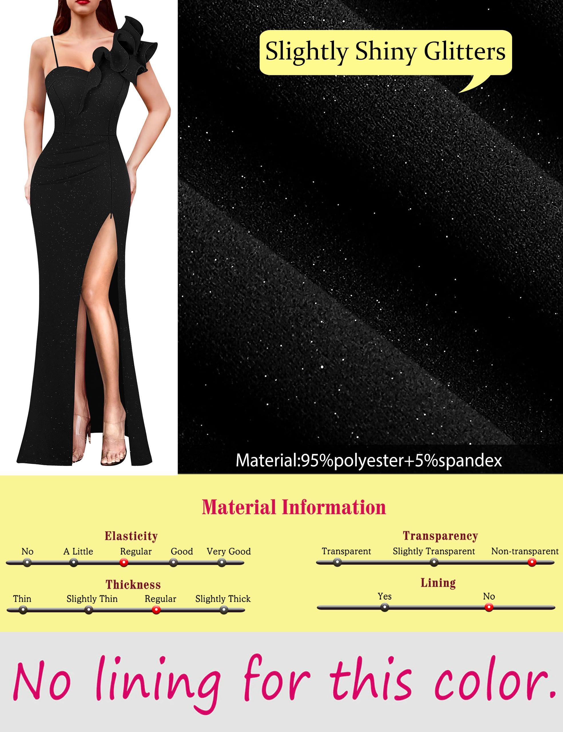 VFSHOW Womens Ruffle One Shoulder Strap Ruched Formal Prom Wedding Maxi Dress V Neck Elegant Split Cocktail Evening Long Gown - Image 6